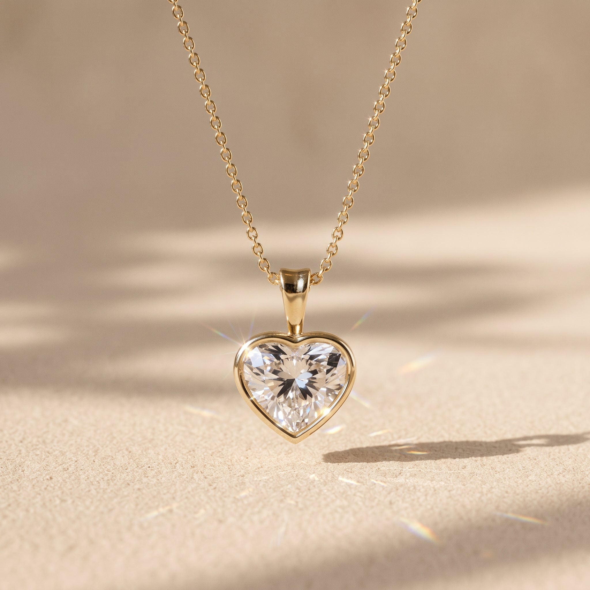 Yellow Gold Heart Cut Moissanite Pendant Necklace