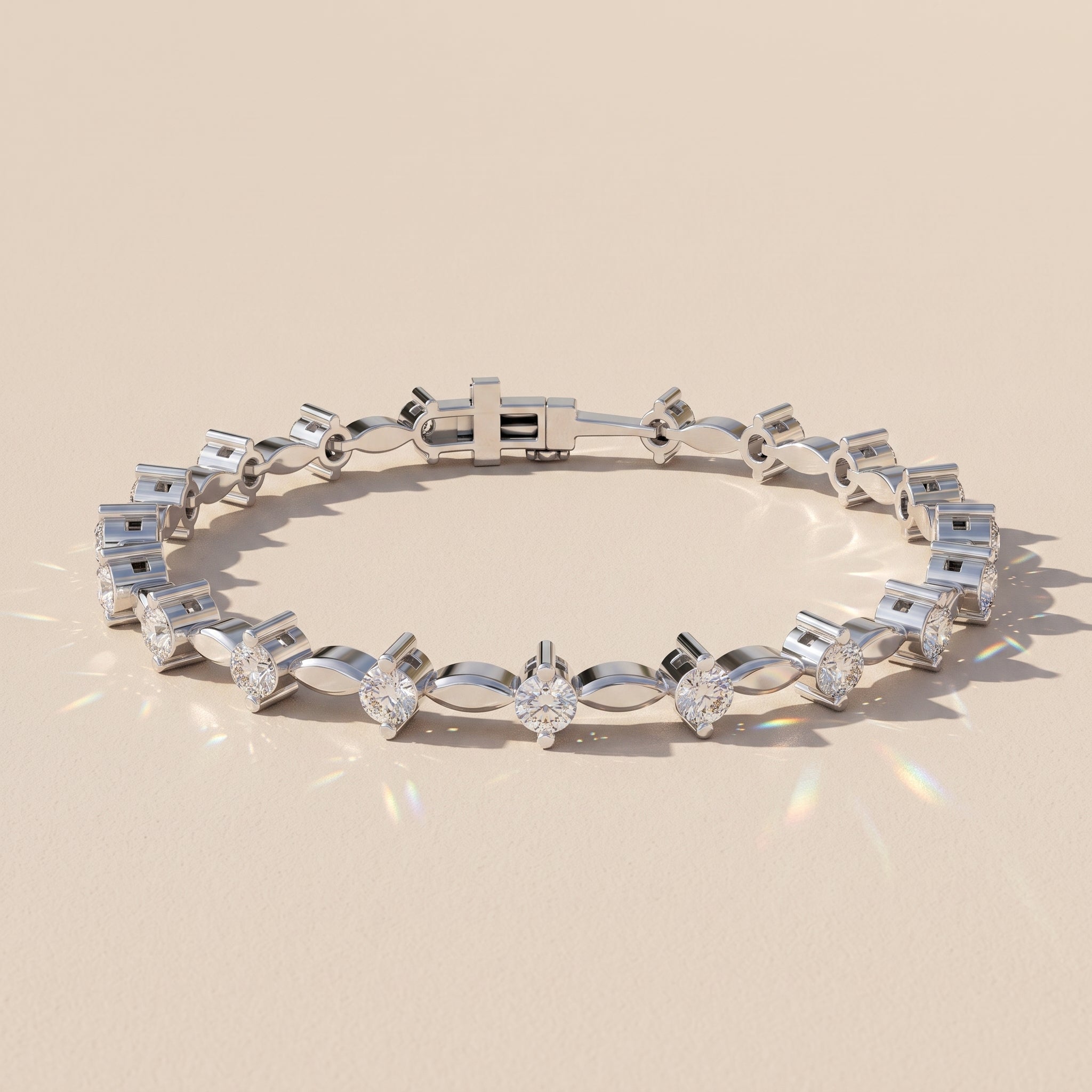 White Metal Round Moissanite Bracelet