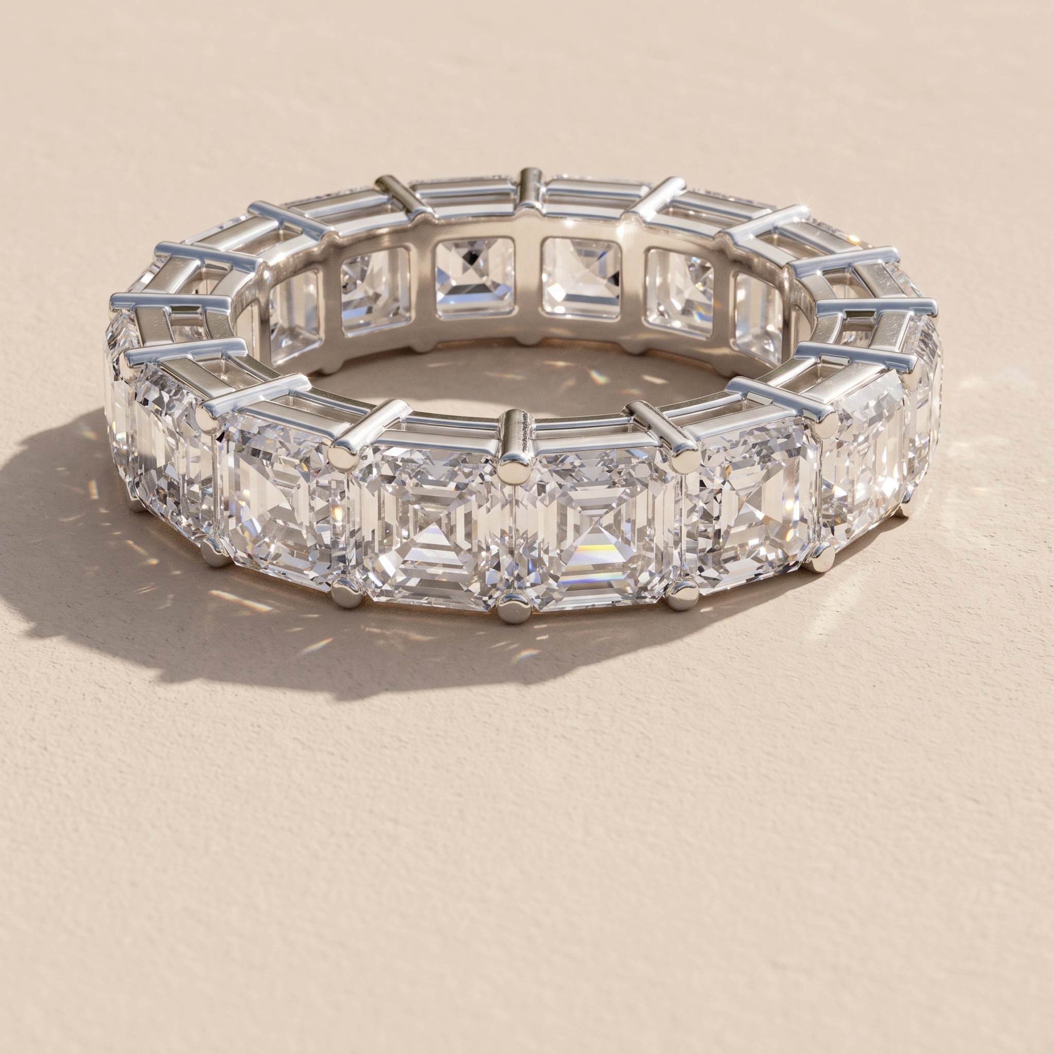 White Metal Asscher Cut Moissanite Eternity Band Ring