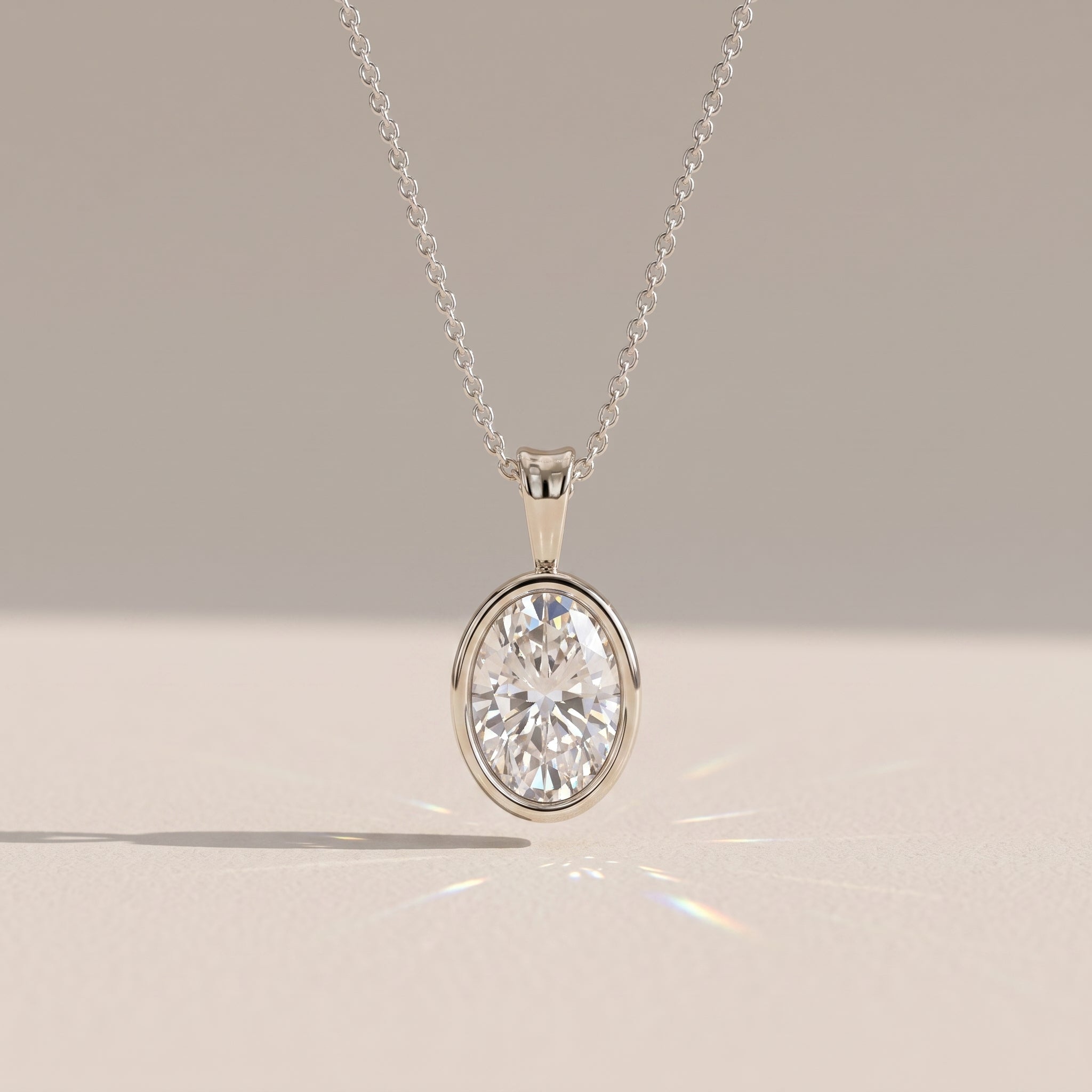 White Metal Oval Cut Moissanite Pendant Necklace
