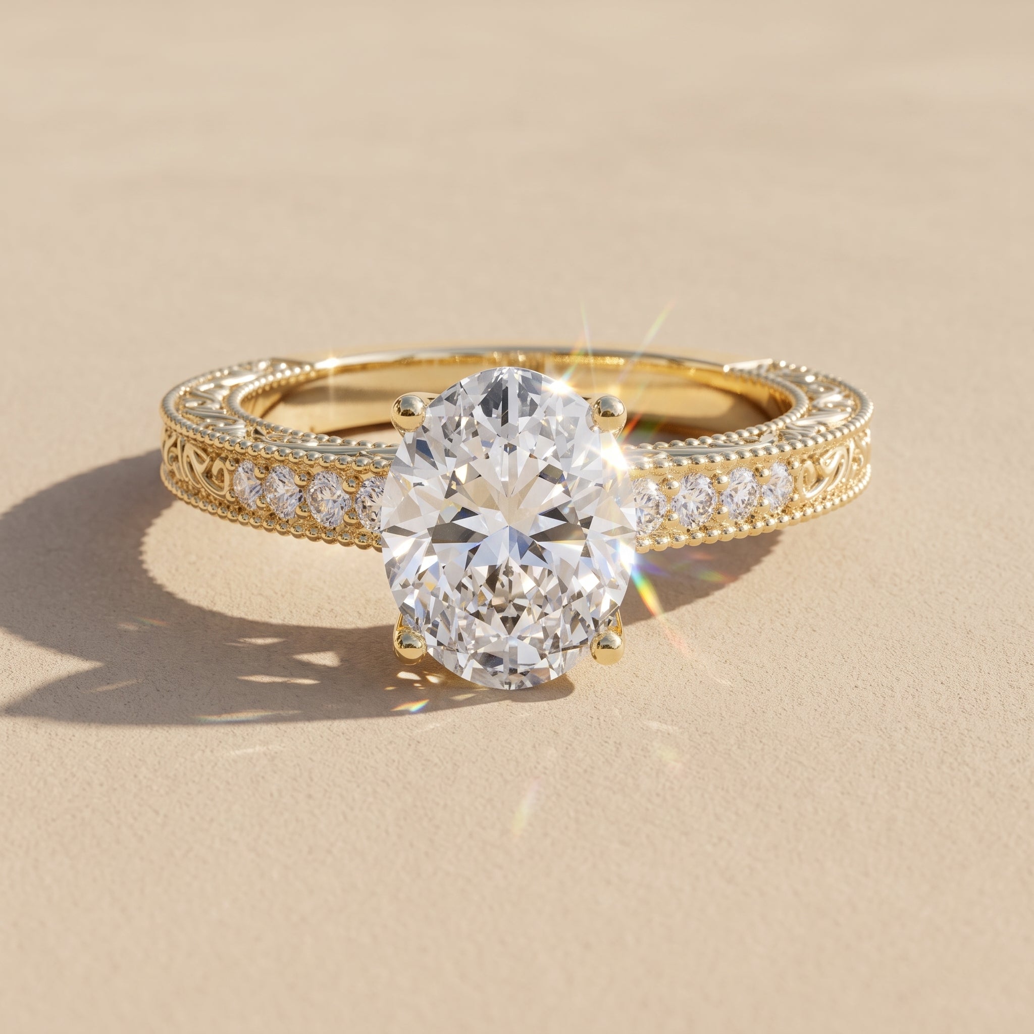 Yellow Gold Oval Cut Moissanite Engagement Ring