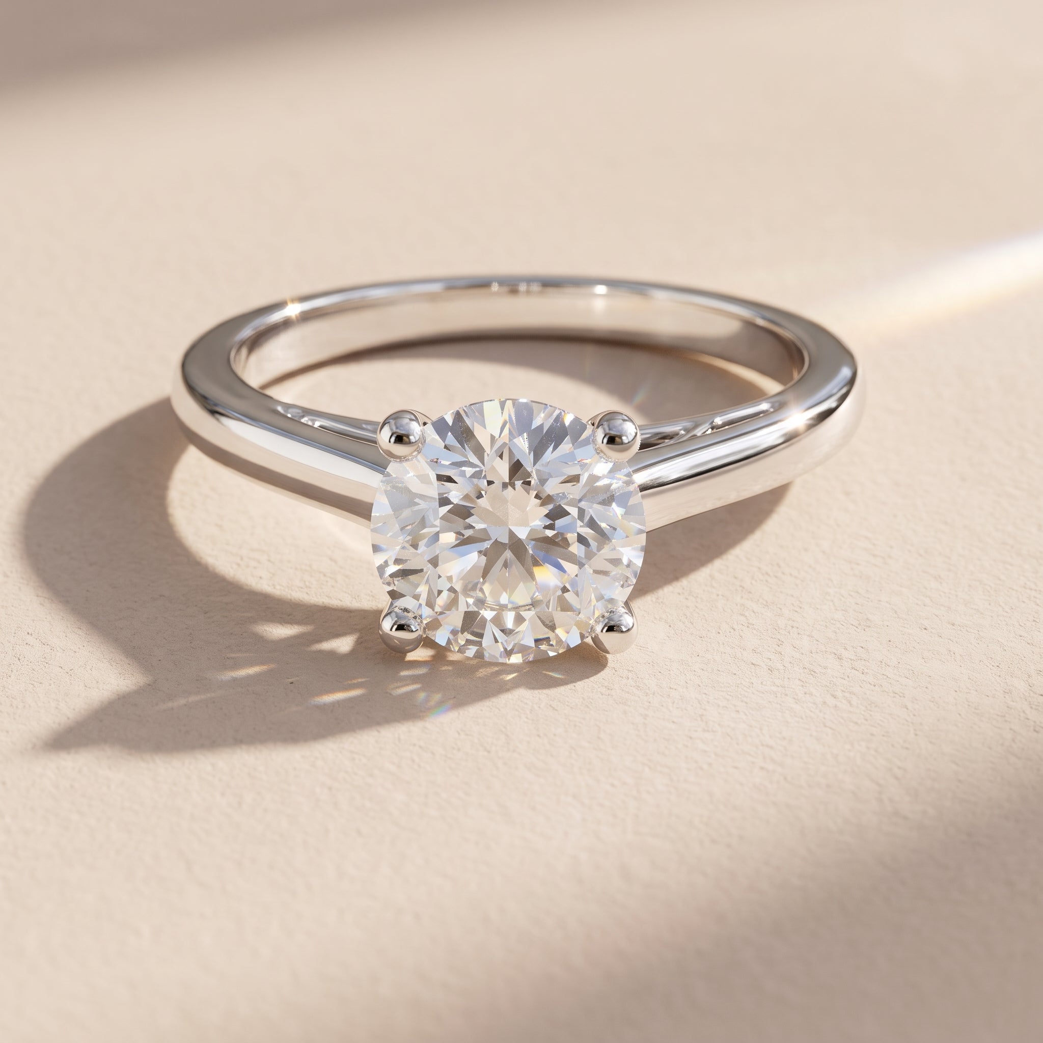 White Metal Round Cut Moissanite Solitaire Ring
