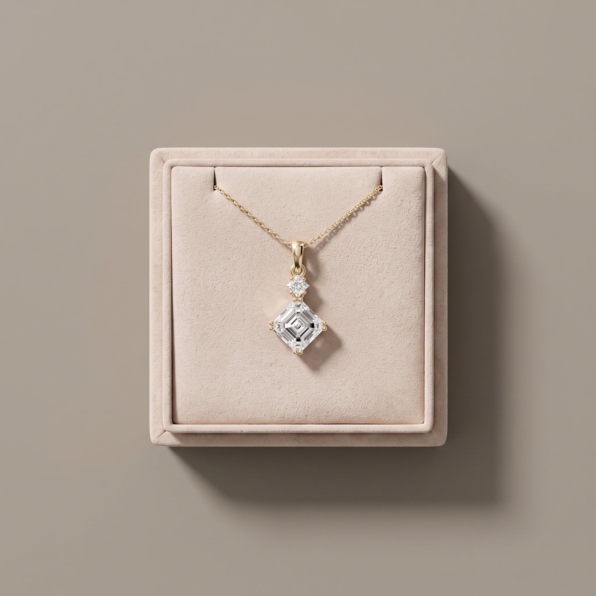 Yellow Gold Asscher Cut Moissanite Pendant Necklace