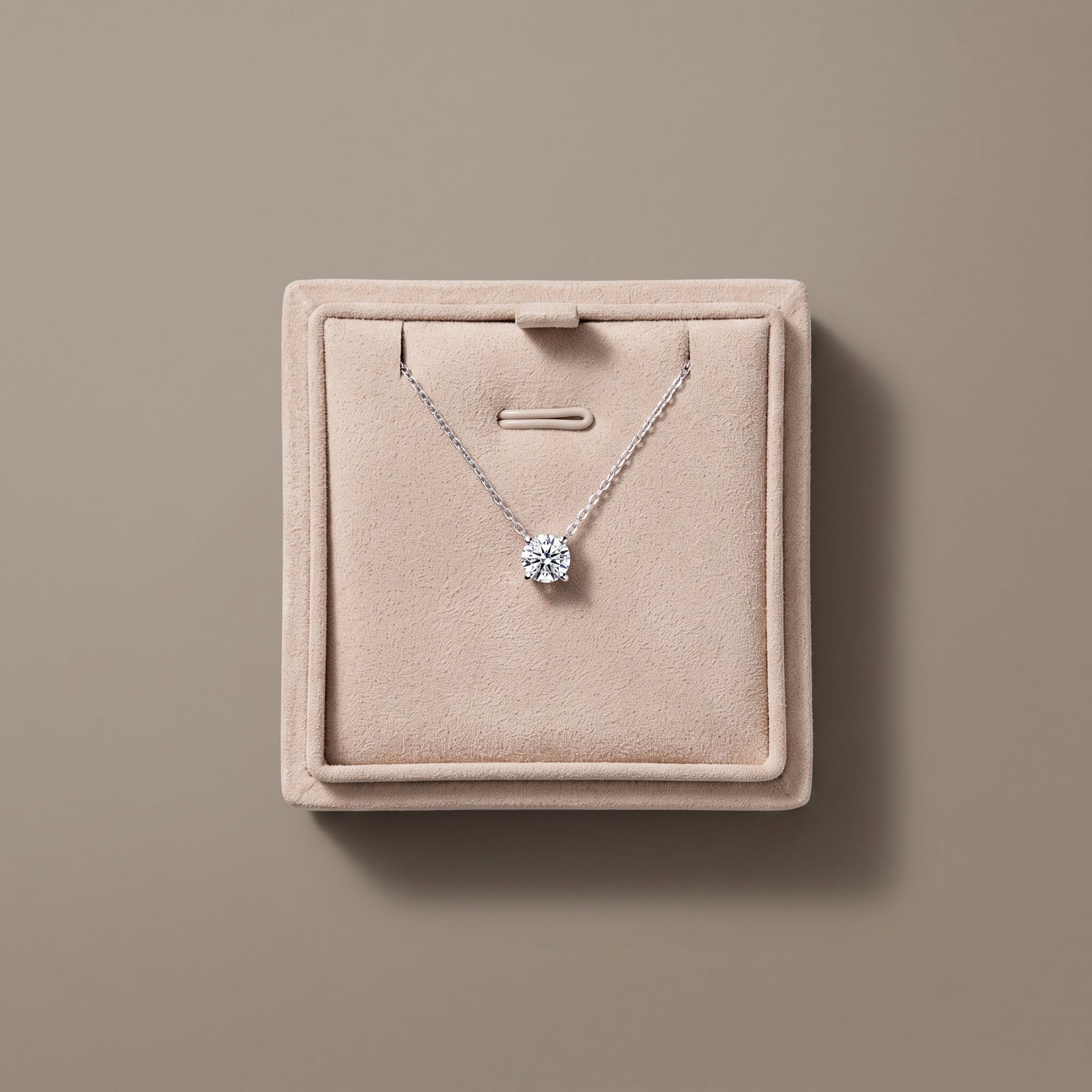 White Metal Round Moissanite Solitaire Pendant Necklace