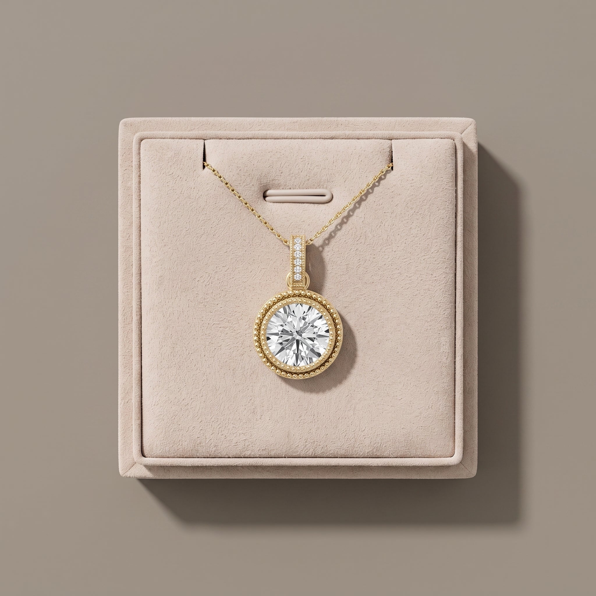 Yellow Gold Round Moissanite Bezel Pendant Necklace