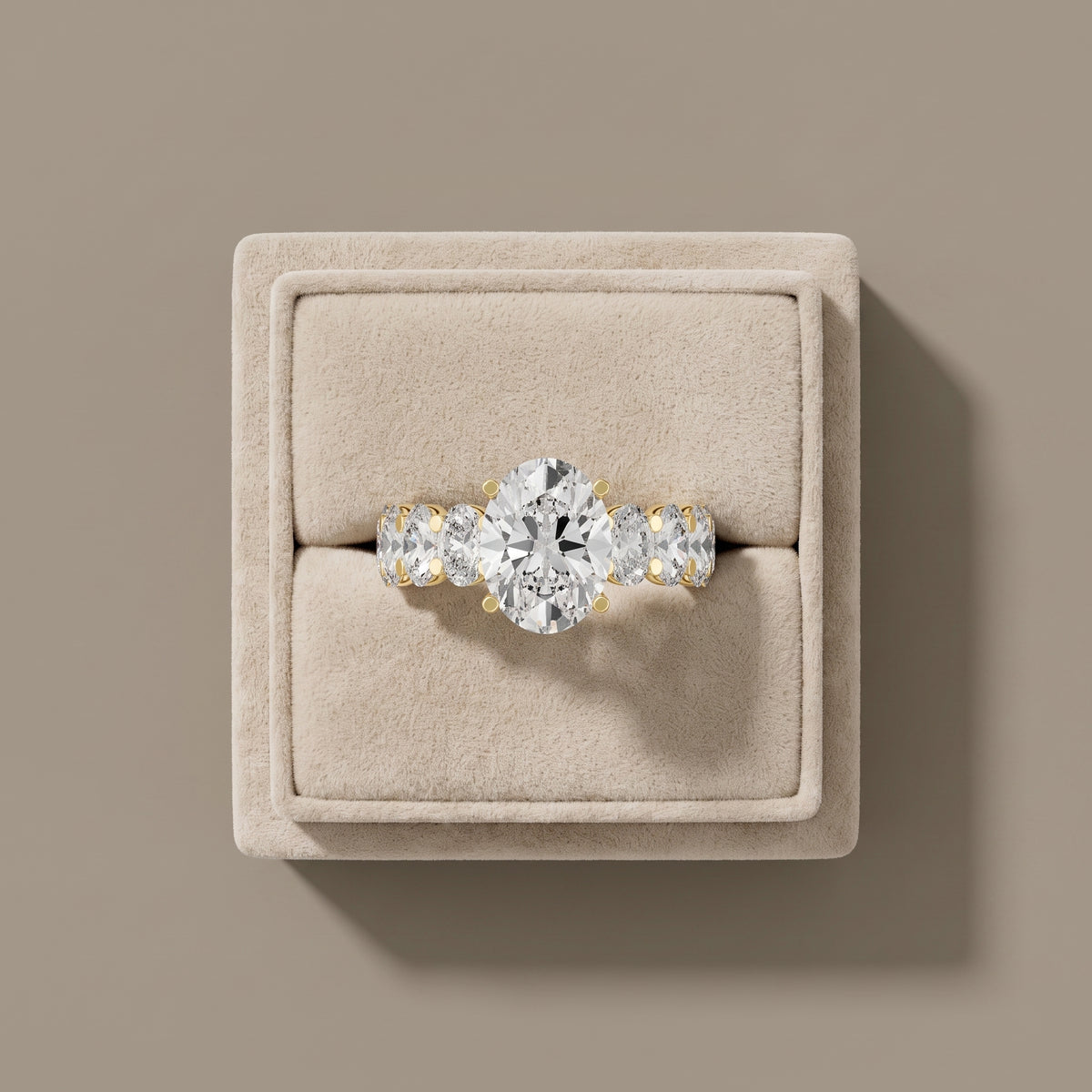Yellow Gold Oval Moissanite Eternity Engagement Ring