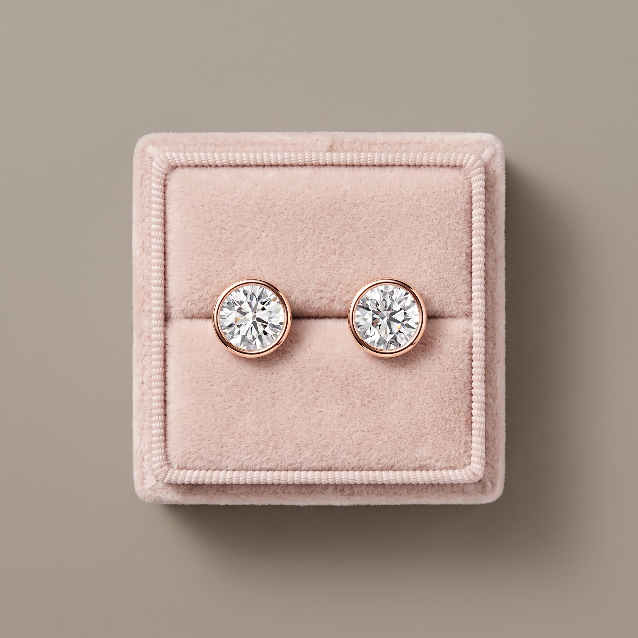 Rose Gold Round Moissanite Bezel Stud Earrings