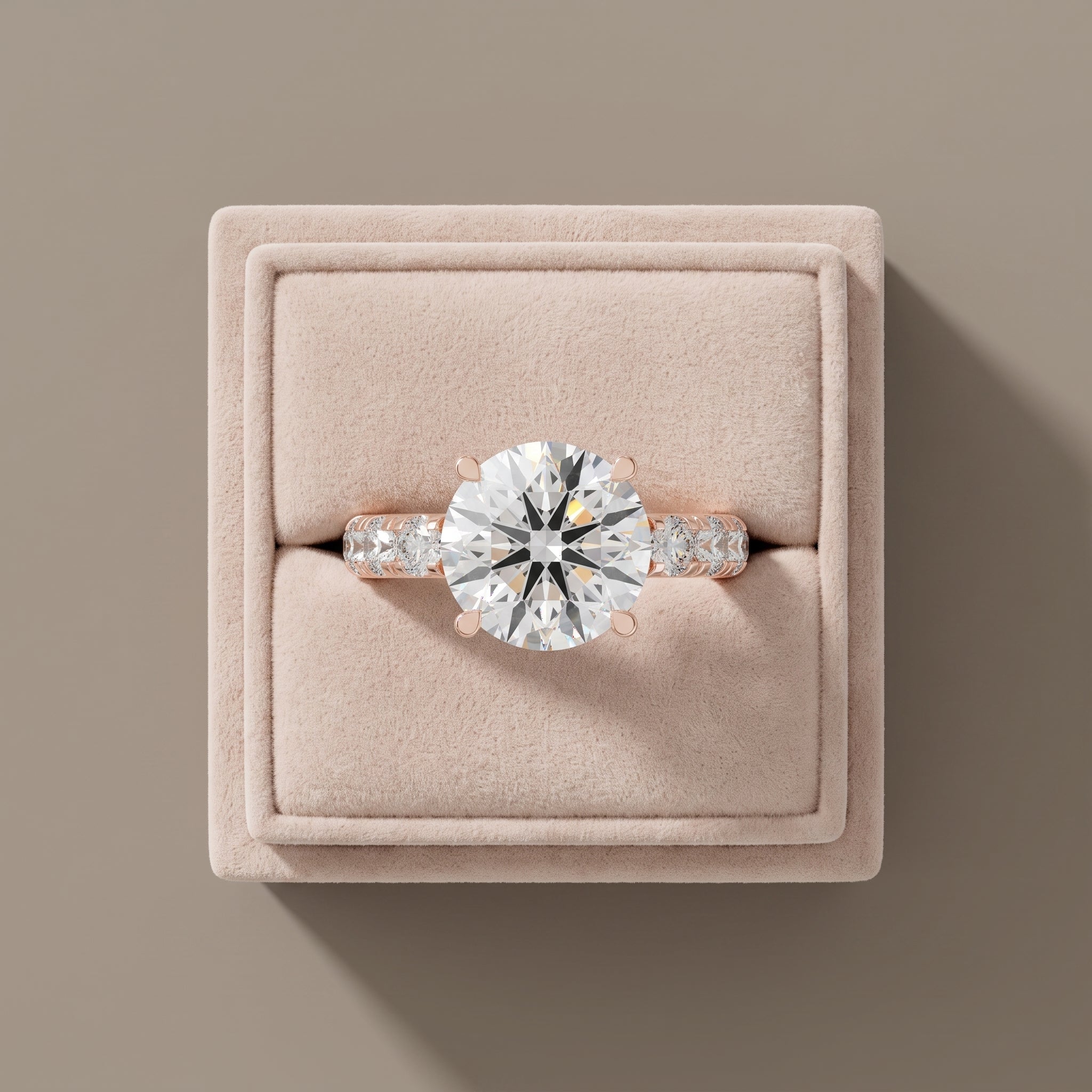 Rose Gold Round Cut Moissanite Engagement Ring with Side Stones