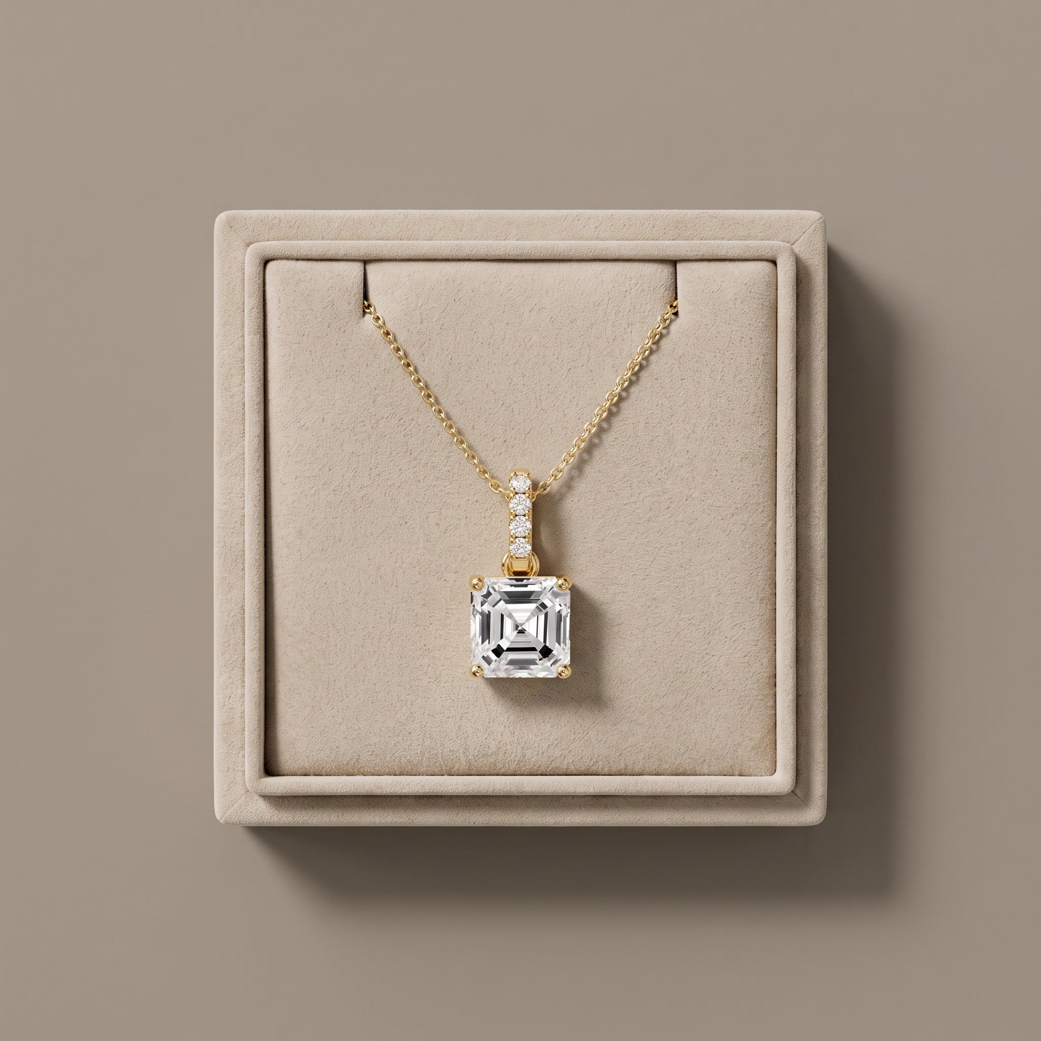 Yellow Gold Asscher Cut Moissanite Pendant Necklace