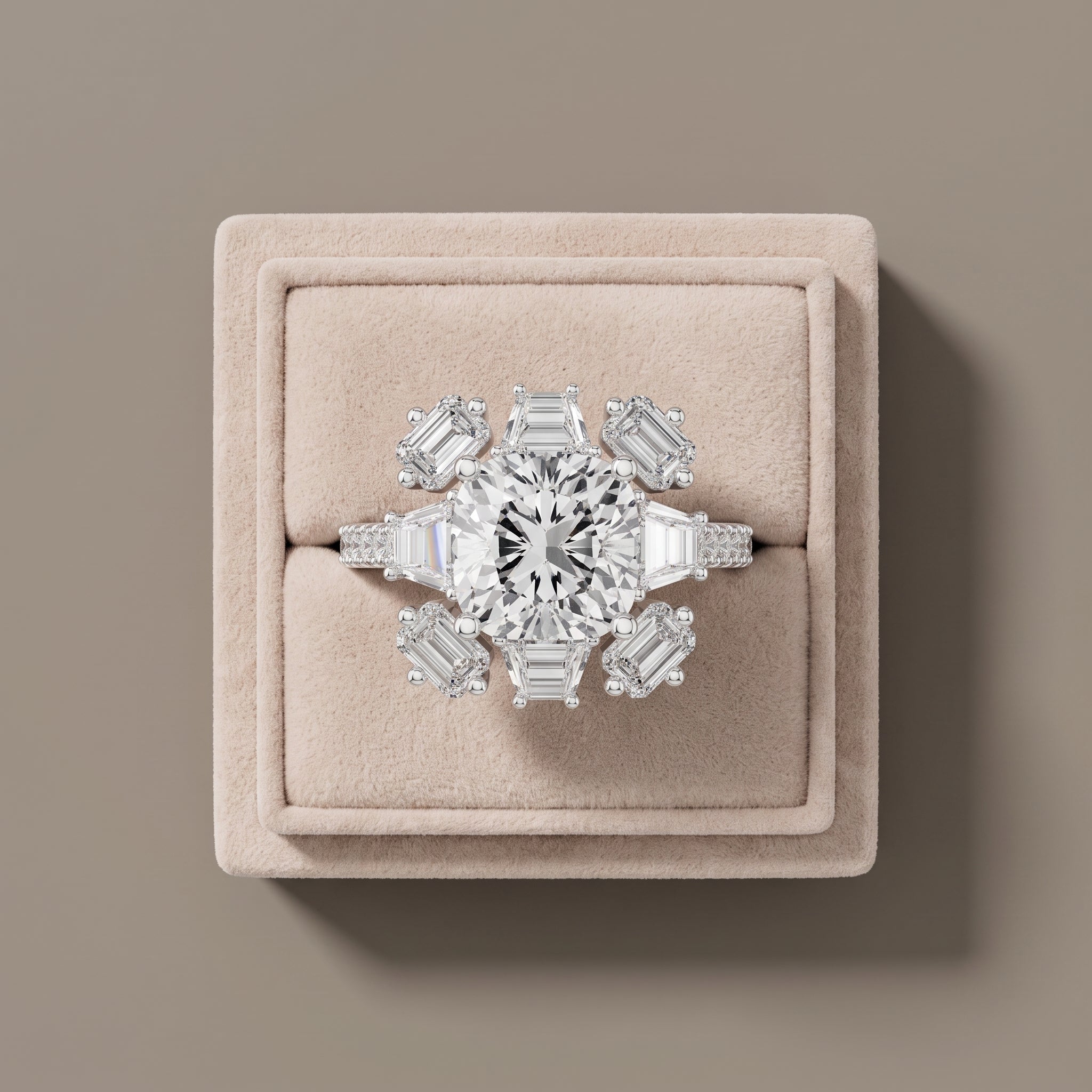 White Gold Round Moissanite Floral Halo Engagement Ring