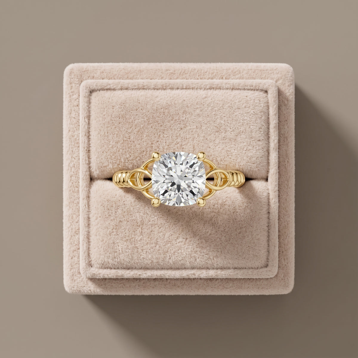 Yellow Gold Cushion Cut Moissanite Engagement Ring