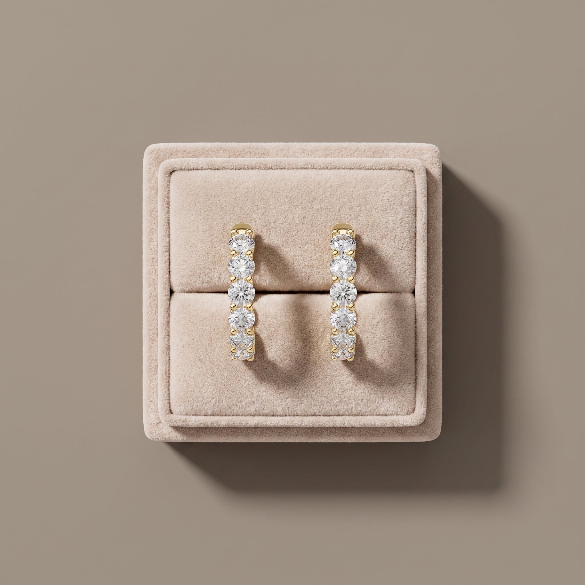 Yellow Gold Round Moissanite Hoop Earrings