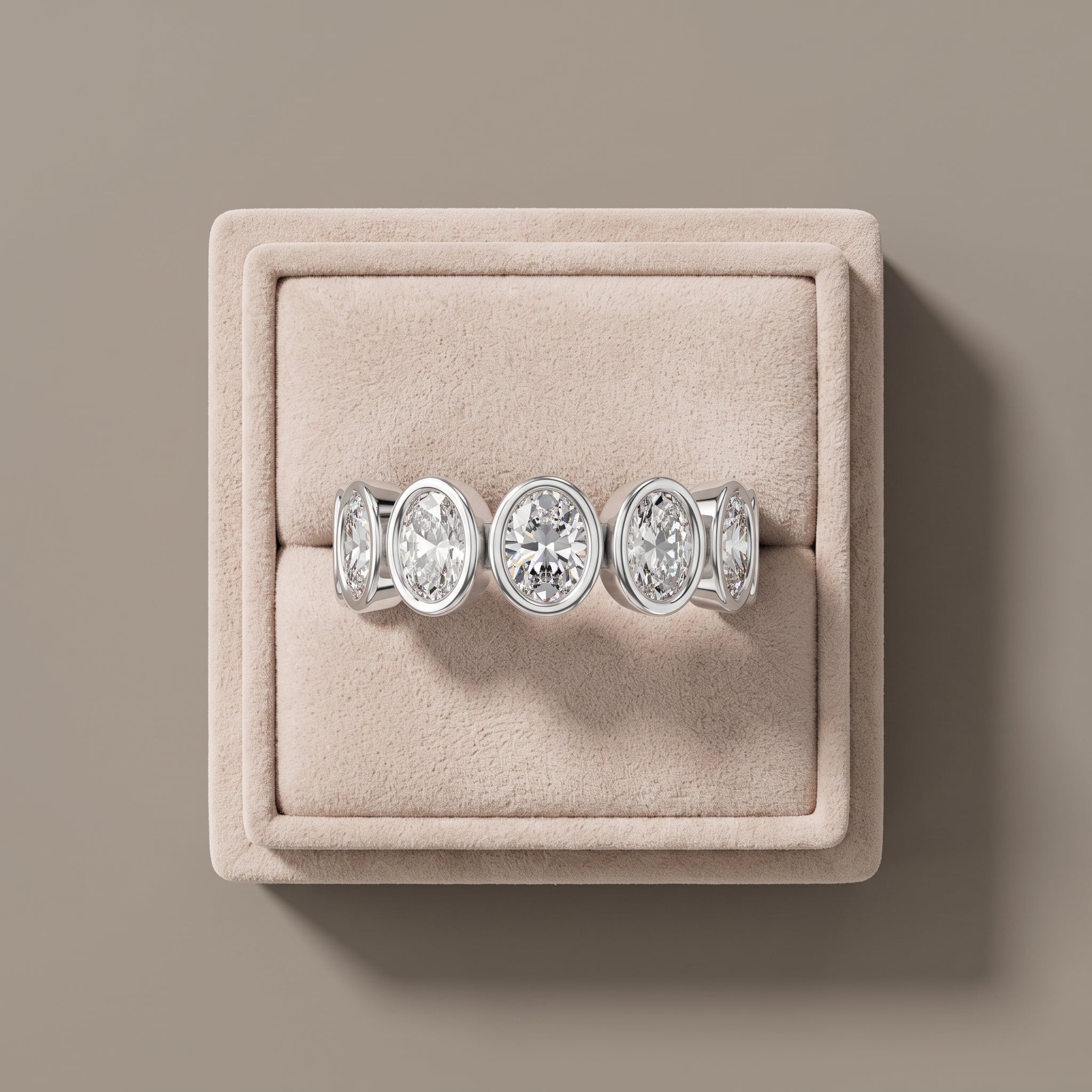 White Metal Oval Moissanite Eternity Band Ring