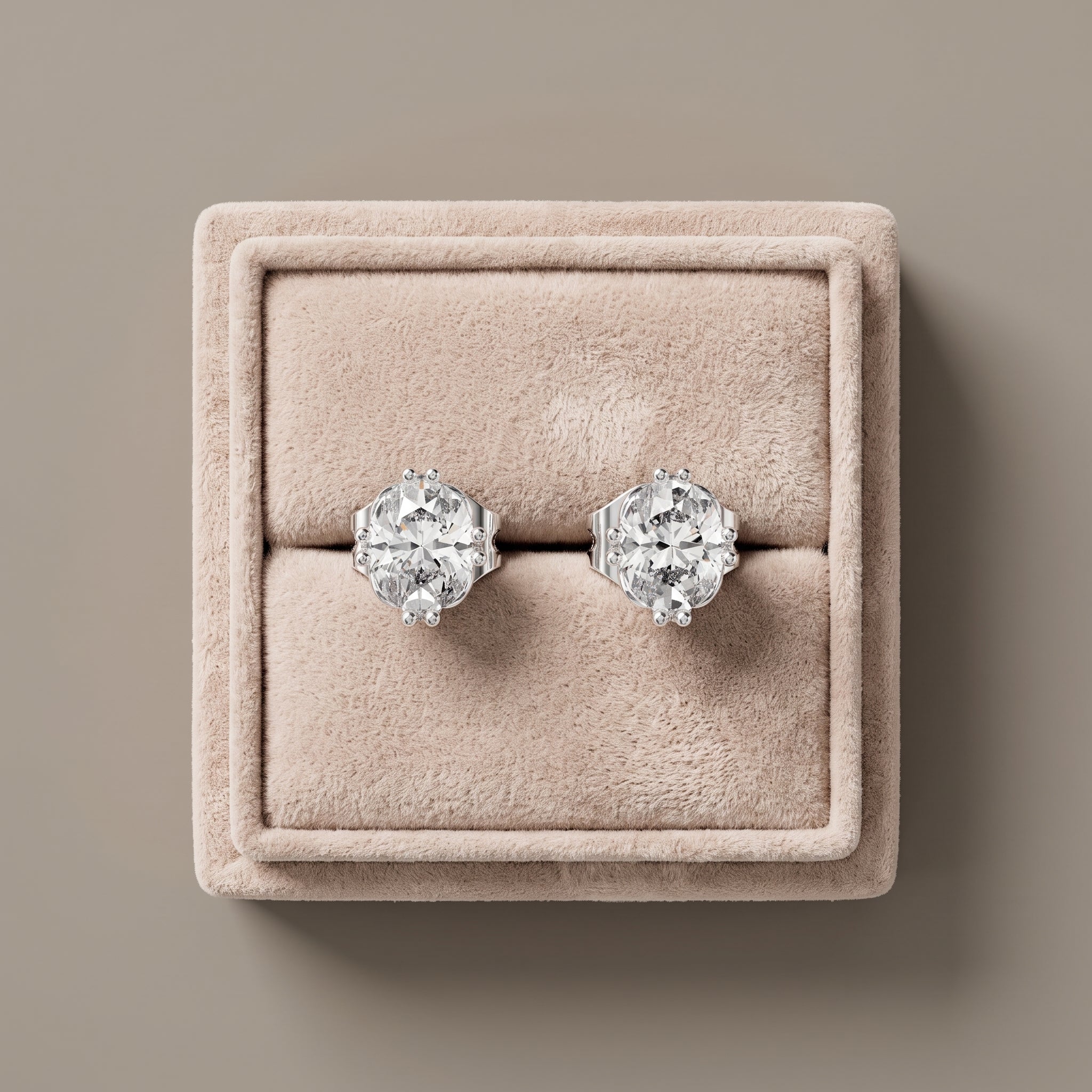 White Metal Oval Cut Moissanite Stud Earrings