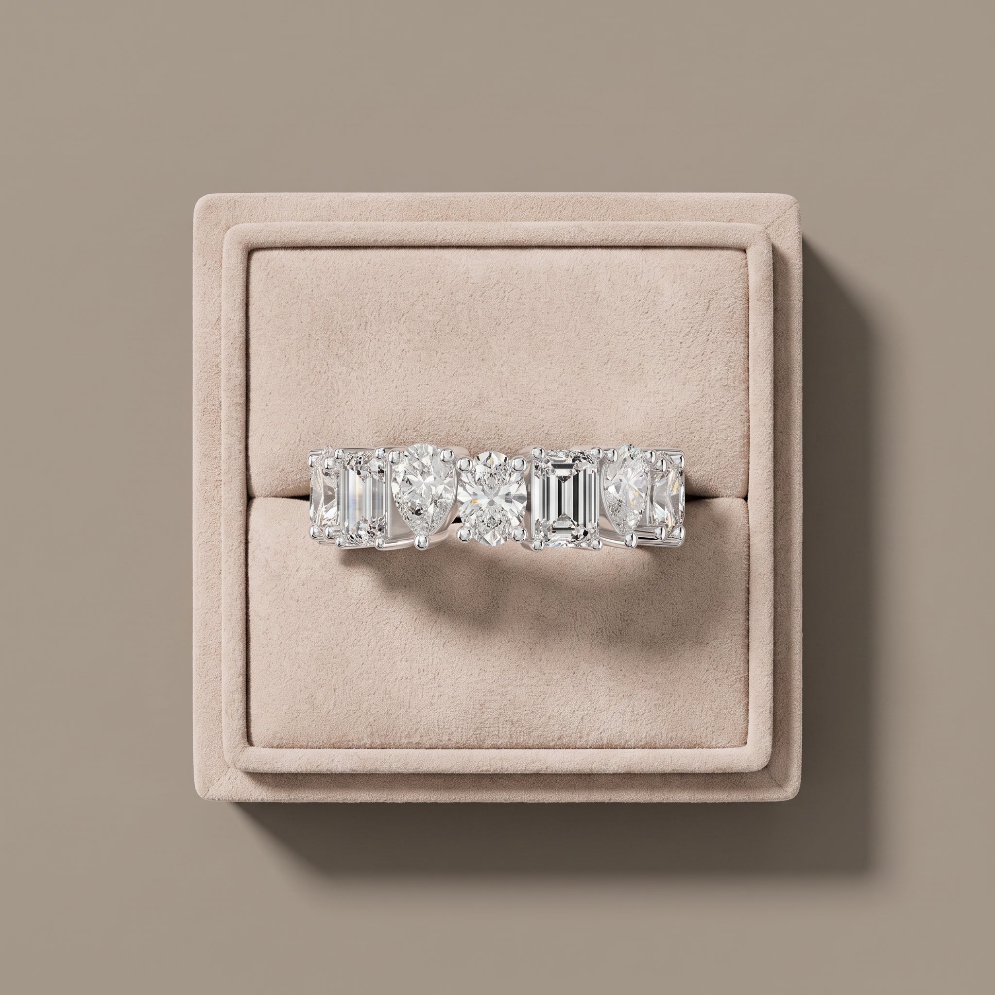 White Metal Emerald, Pear & Oval Cut Moissanite Eternity Band Ring