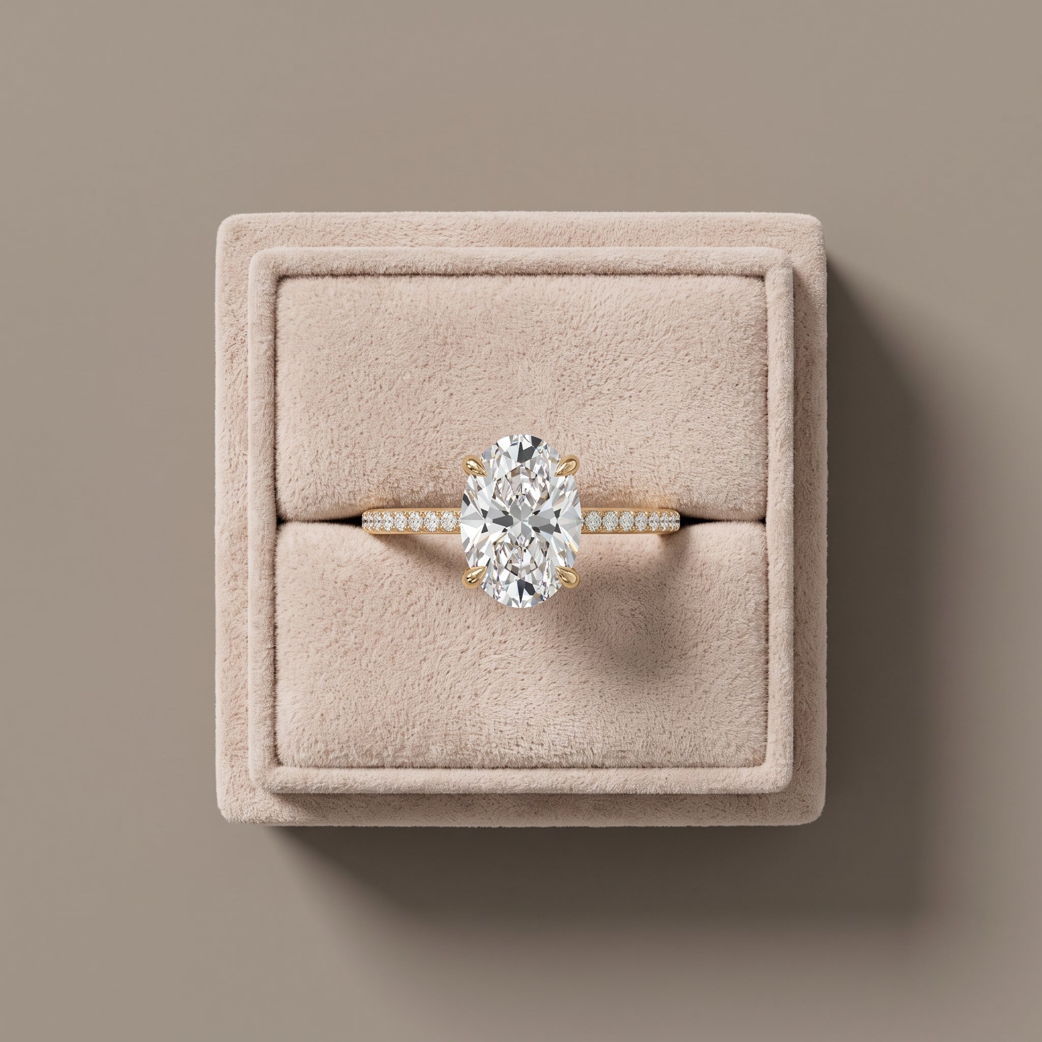 Yellow Gold Oval Moissanite Engagement Ring with Pavé Band