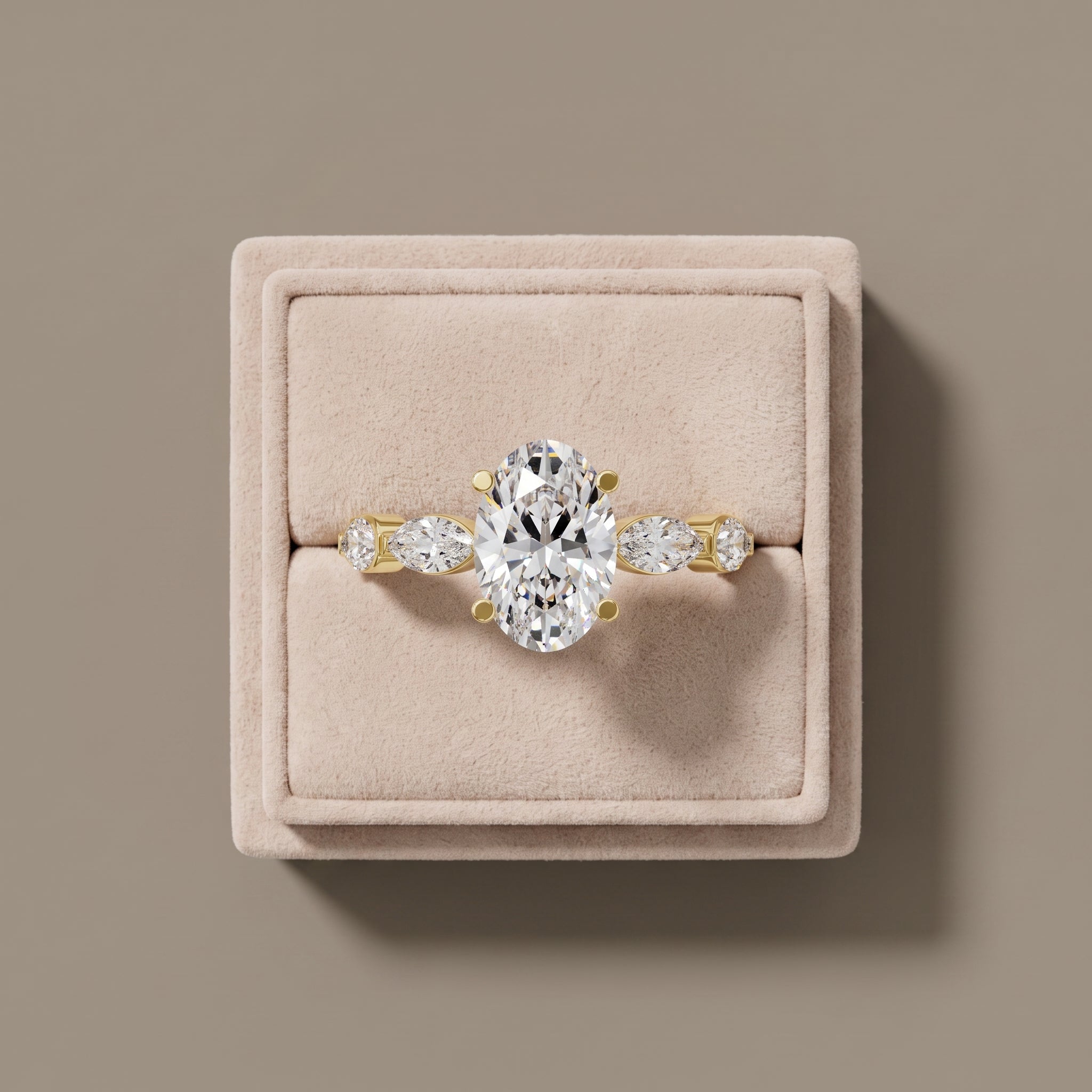Yellow Gold Oval Moissanite Engagement Ring with Marquise Accents