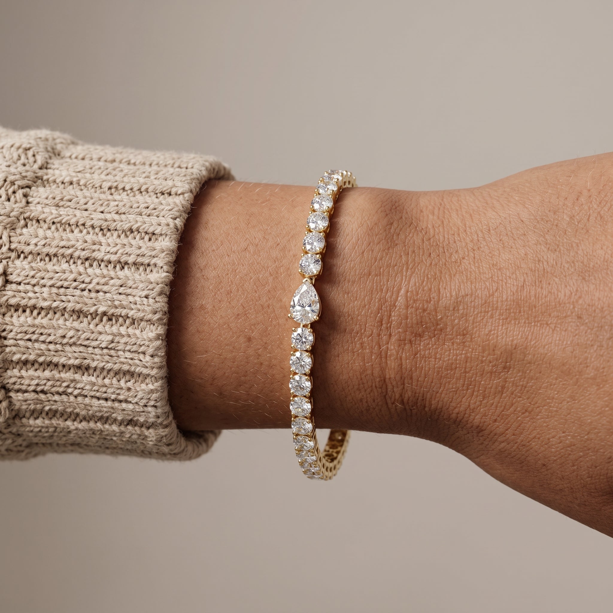 Yellow Gold Pear & Round Moissanite Tennis Bracelet