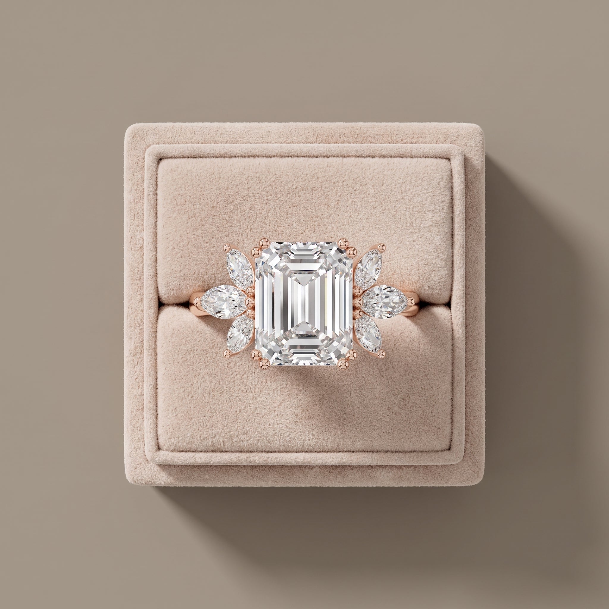 Rose Gold Emerald Cut Moissanite Engagement Ring