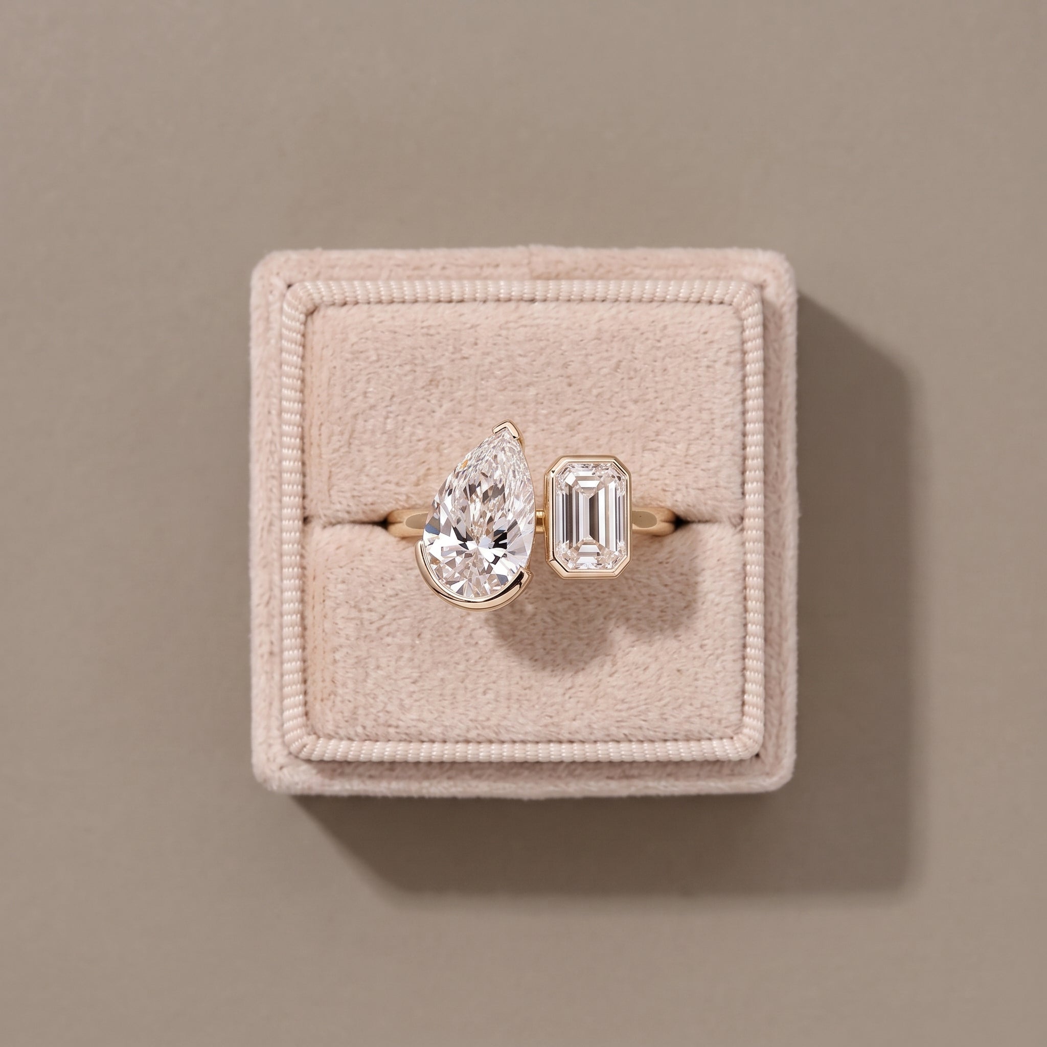 Rose Gold Pear & Emerald Cut Moissanite Open Ring