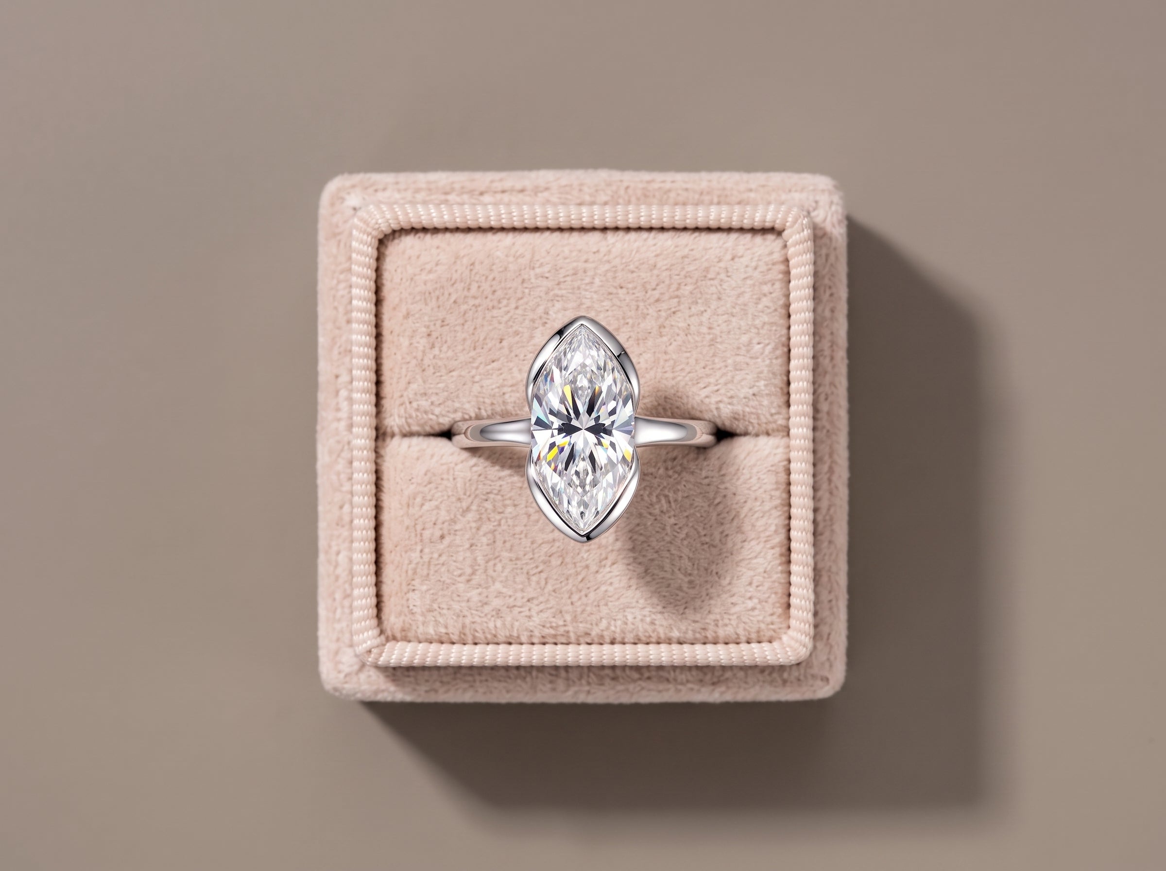 White Metal Marquise Cut Moissanite Solitaire Engagement Ring
