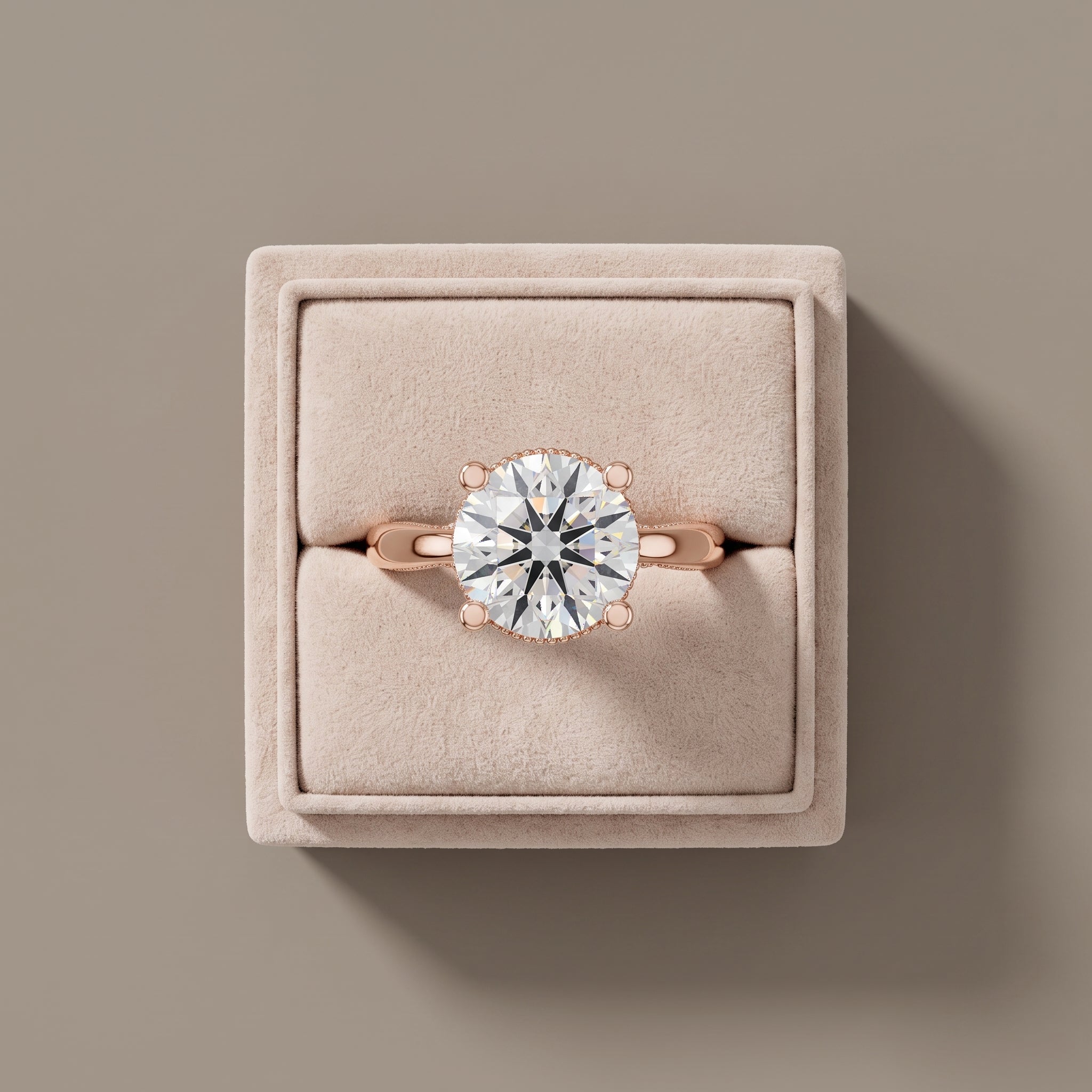 Rose Gold Round Moissanite Solitaire Engagement Ring