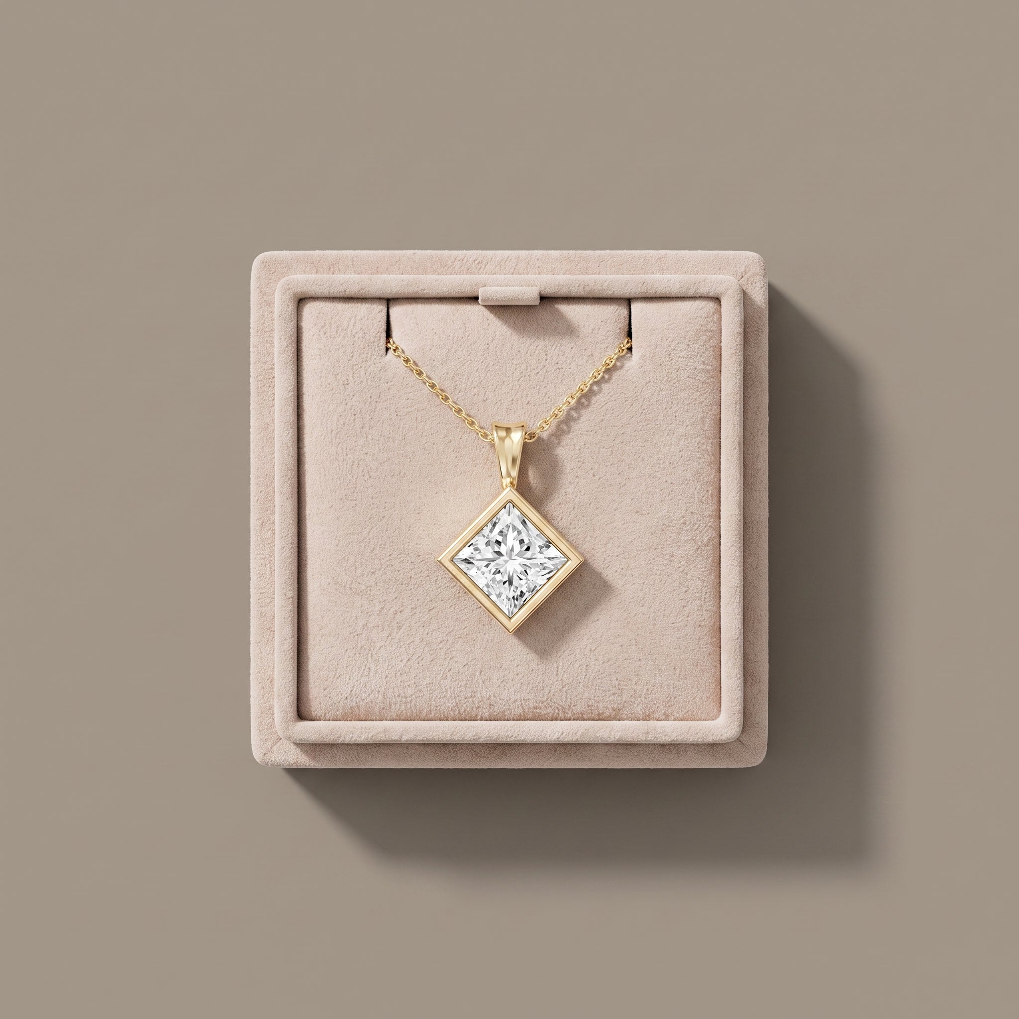 Yellow Gold Princess Cut Moissanite Pendant Necklace