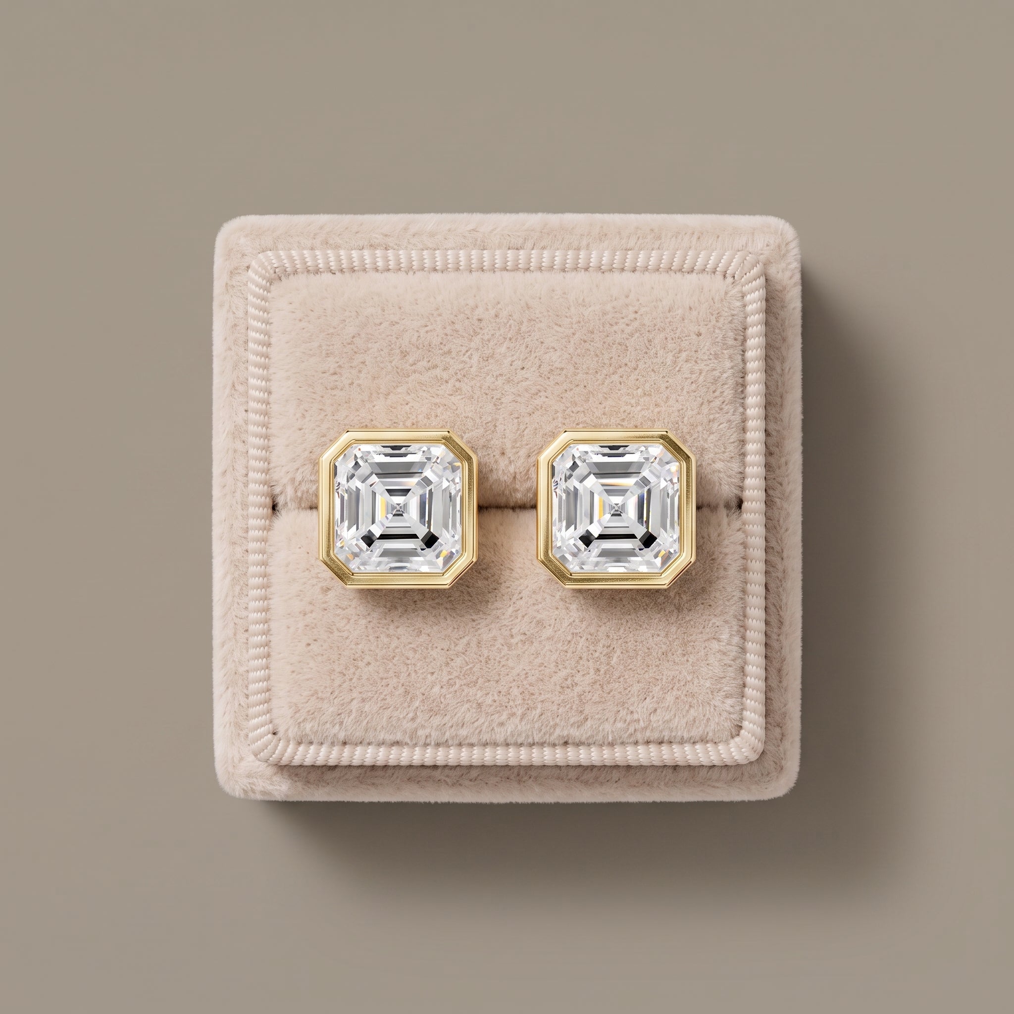 Yellow Gold Asscher Cut Moissanite Stud Earrings