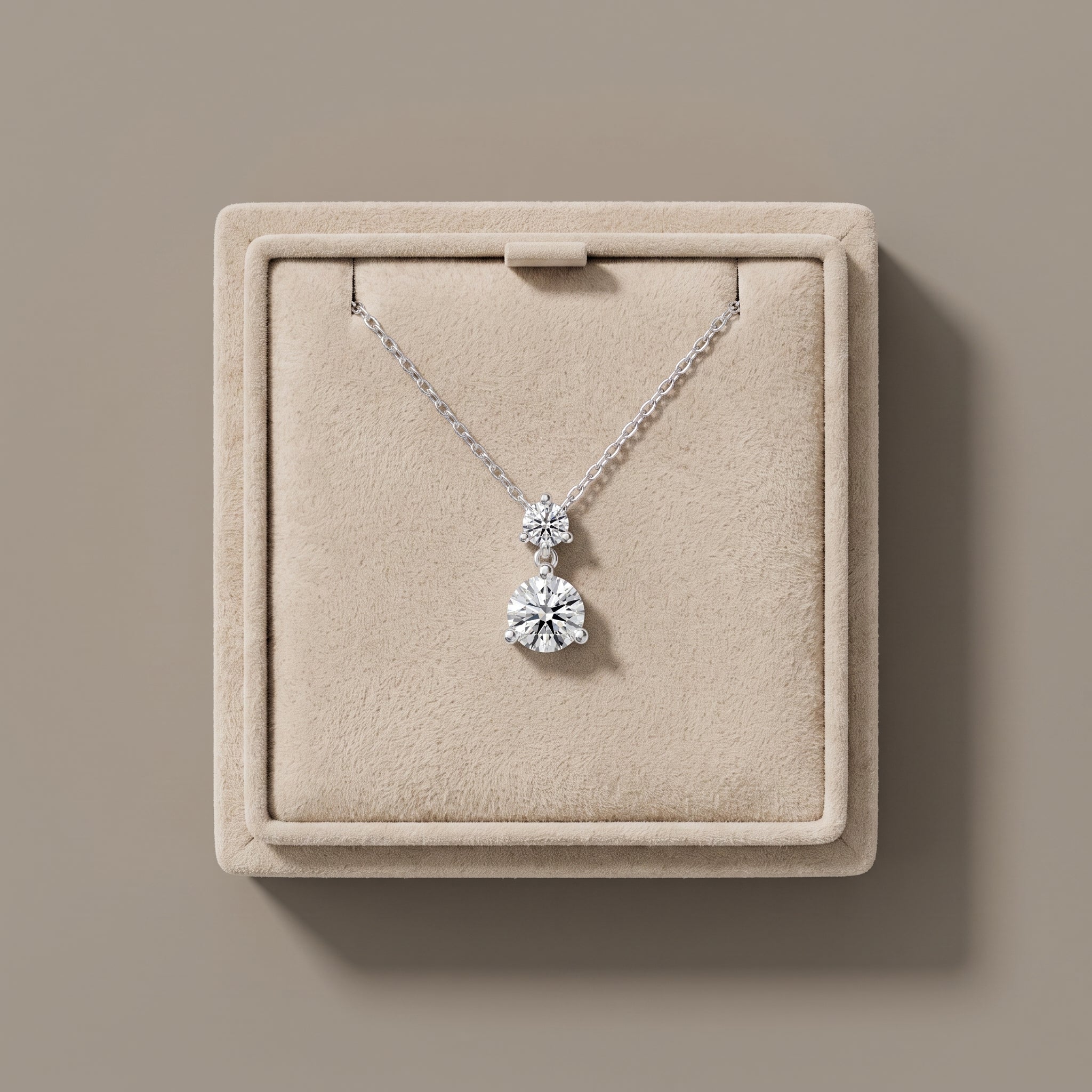 White Metal Round Moissanite Drop Pendant Necklace