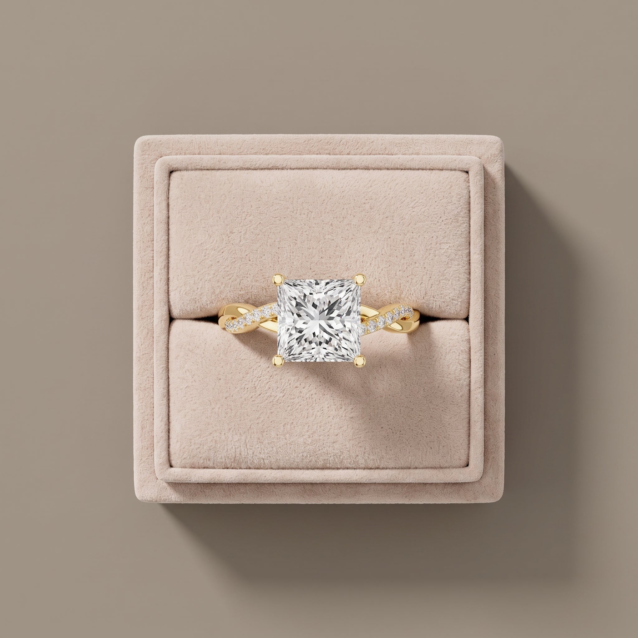 Yellow Gold Princess Cut Moissanite Twisted Engagement Ring