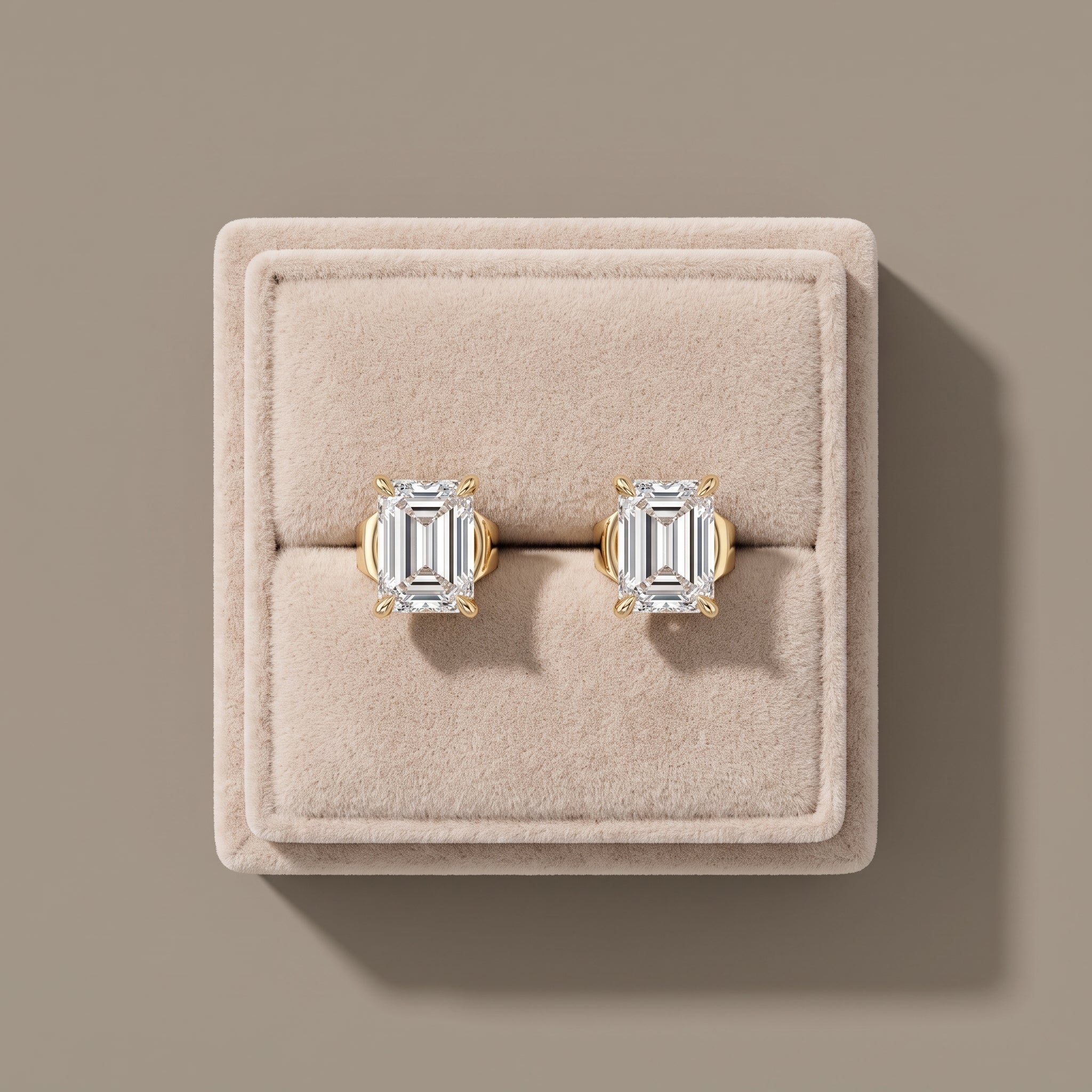 Yellow Gold Emerald Cut Moissanite Stud Earrings