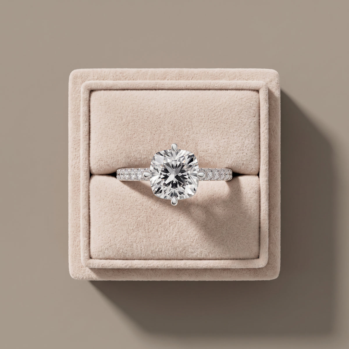 White Metal Cushion Cut Moissanite Engagement Ring