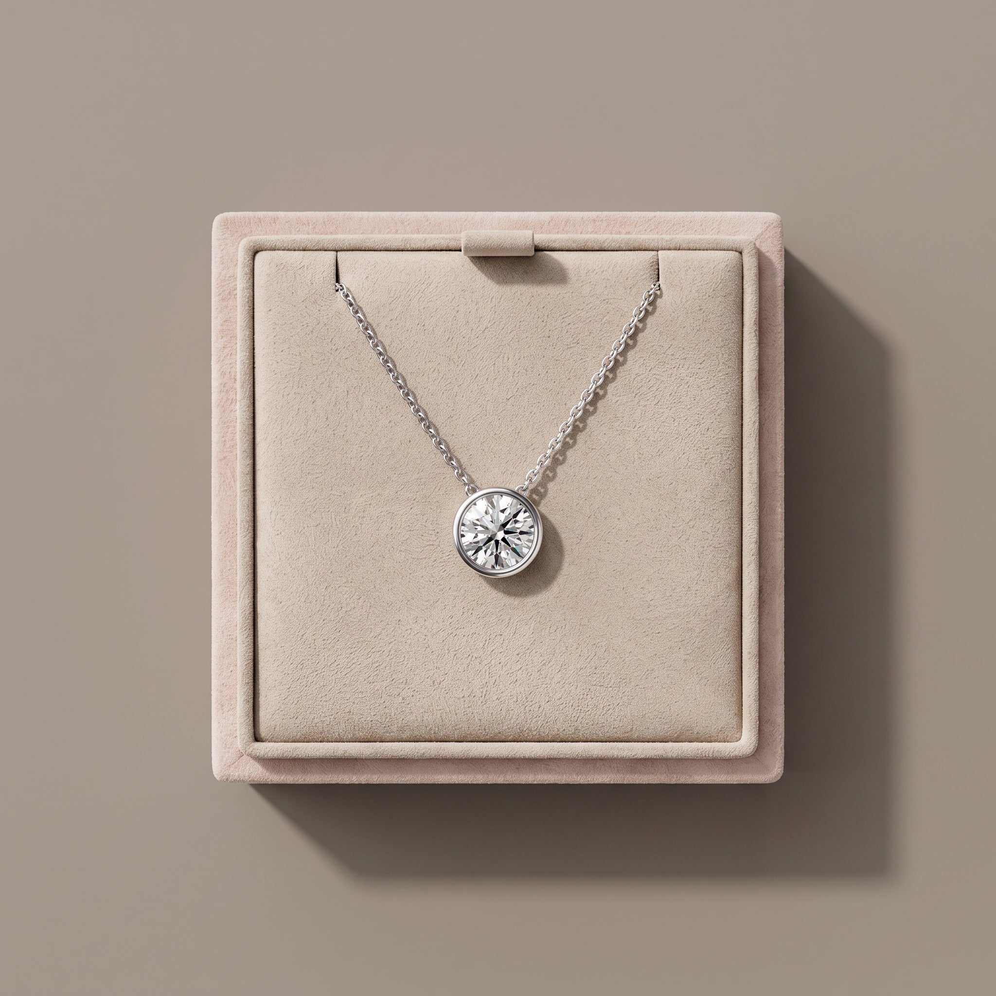 White Metal Round Moissanite Pendant Necklace
