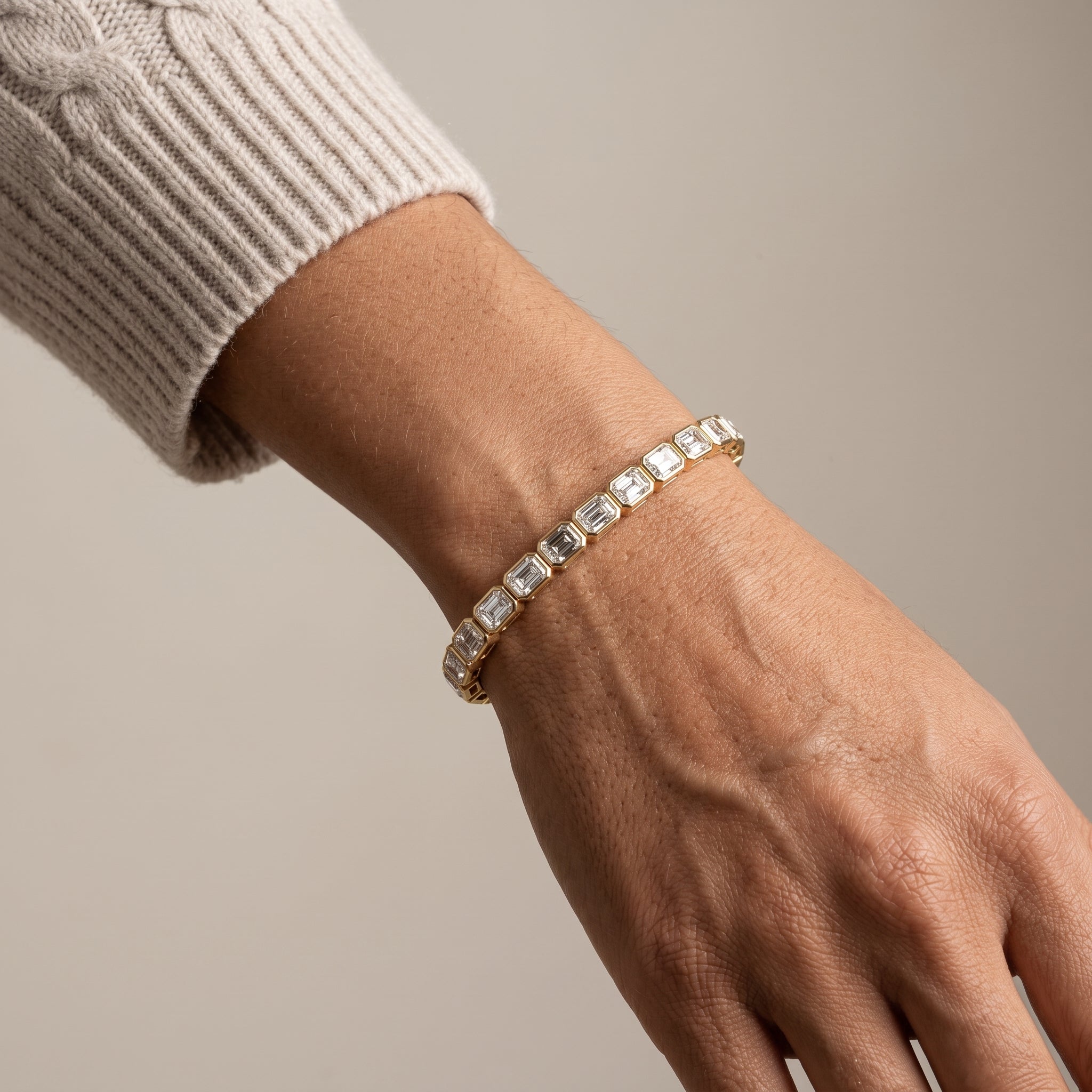 Yellow Gold Emerald Cut Moissanite Tennis Bracelet