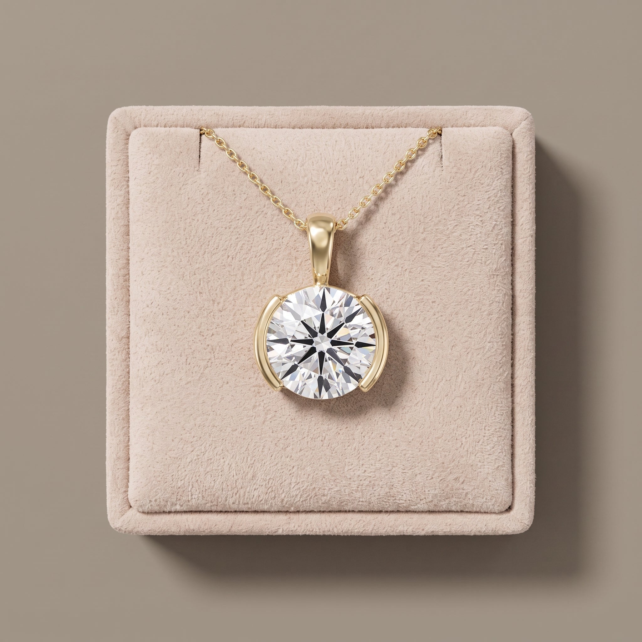Yellow Gold Round Moissanite Solitaire Pendant Necklace