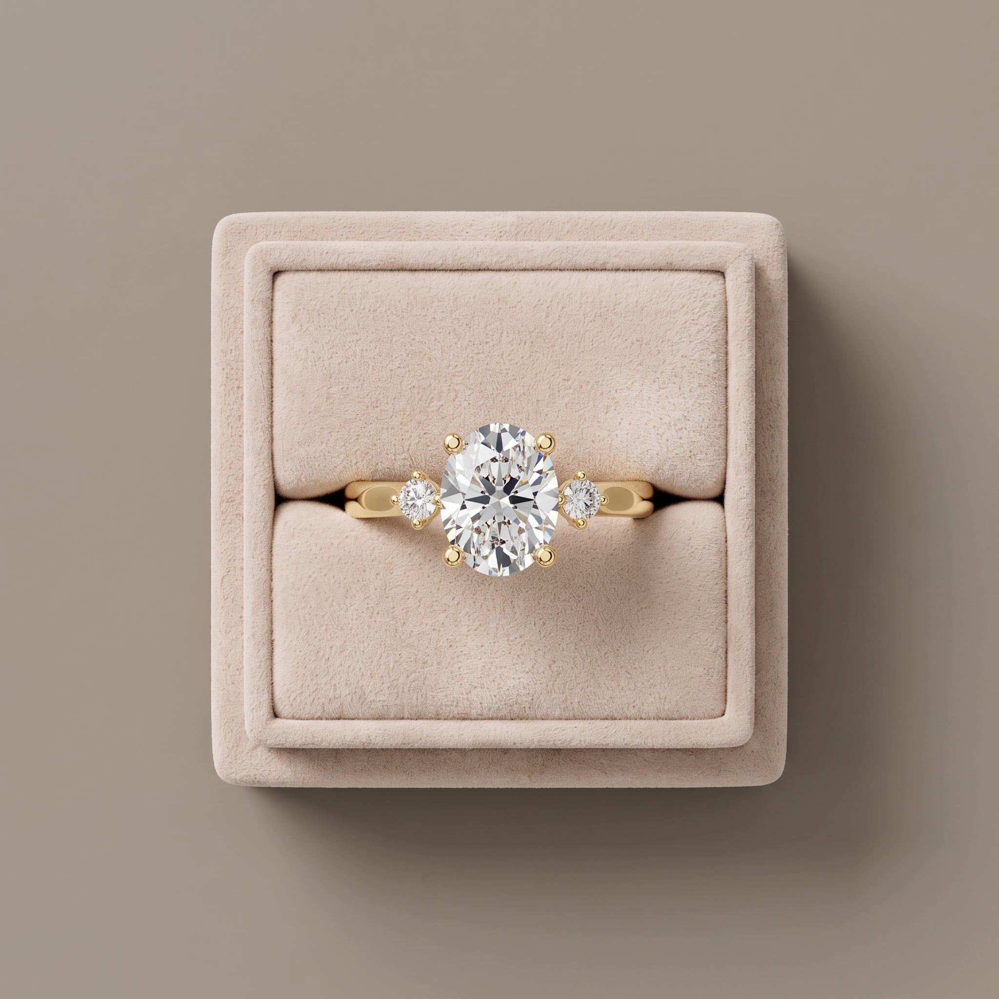 Yellow Gold Oval Moissanite Three-Stone Engagement Ring