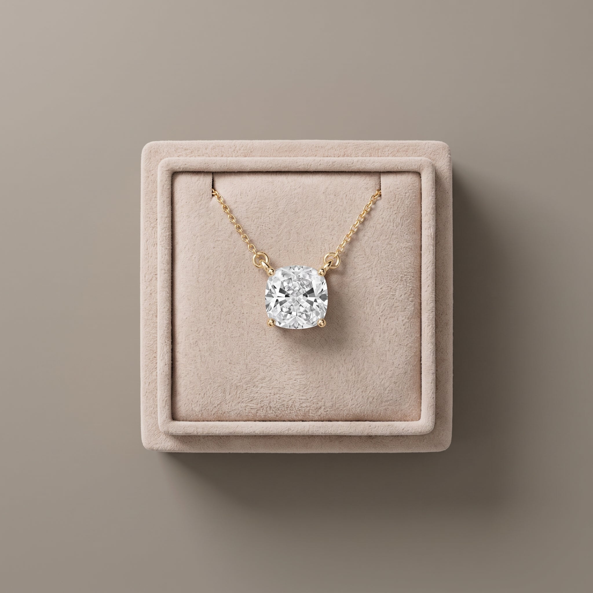 Yellow Gold Cushion Cut Moissanite Solitaire Pendant Necklace