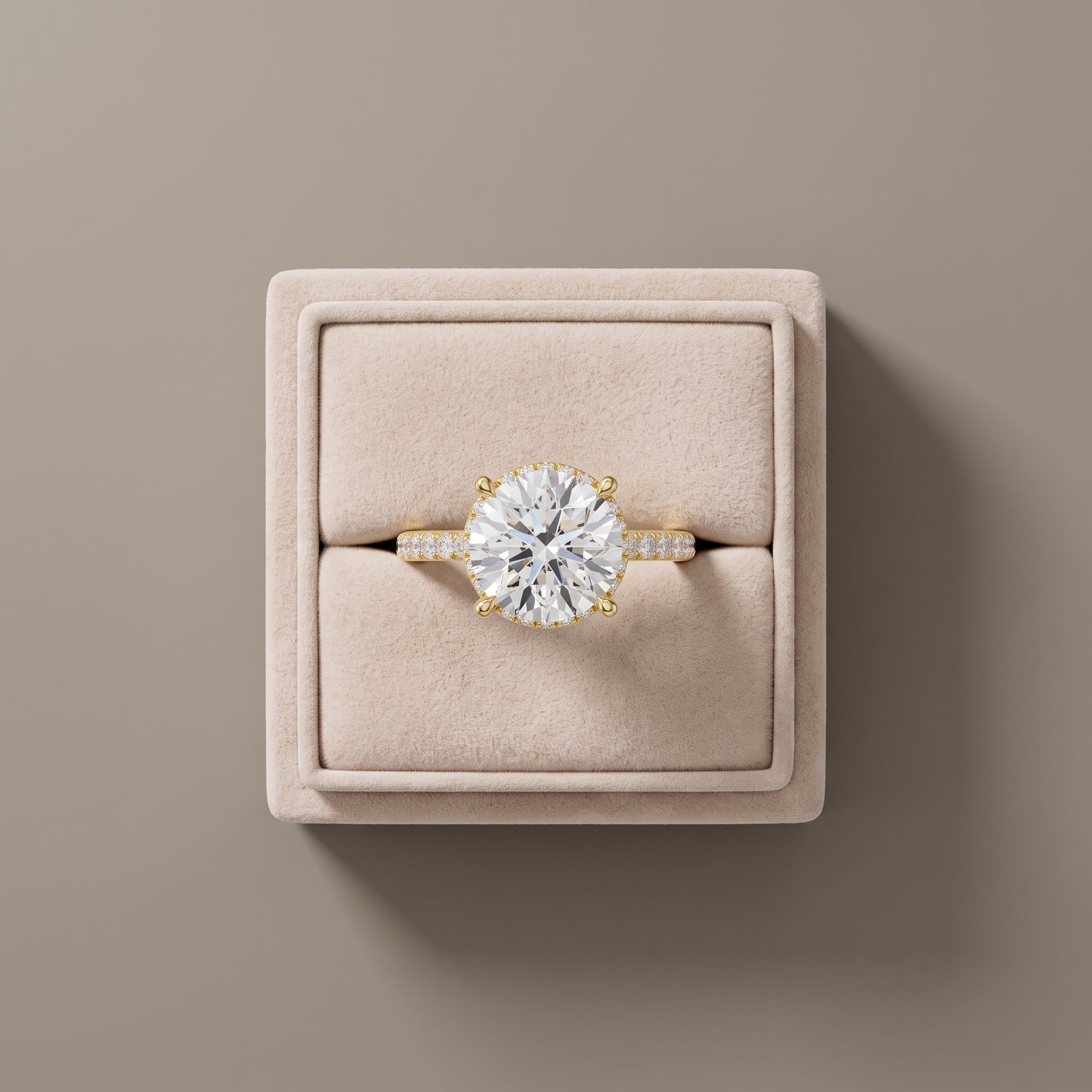 Yellow Gold Round Cut Moissanite Engagement Ring
