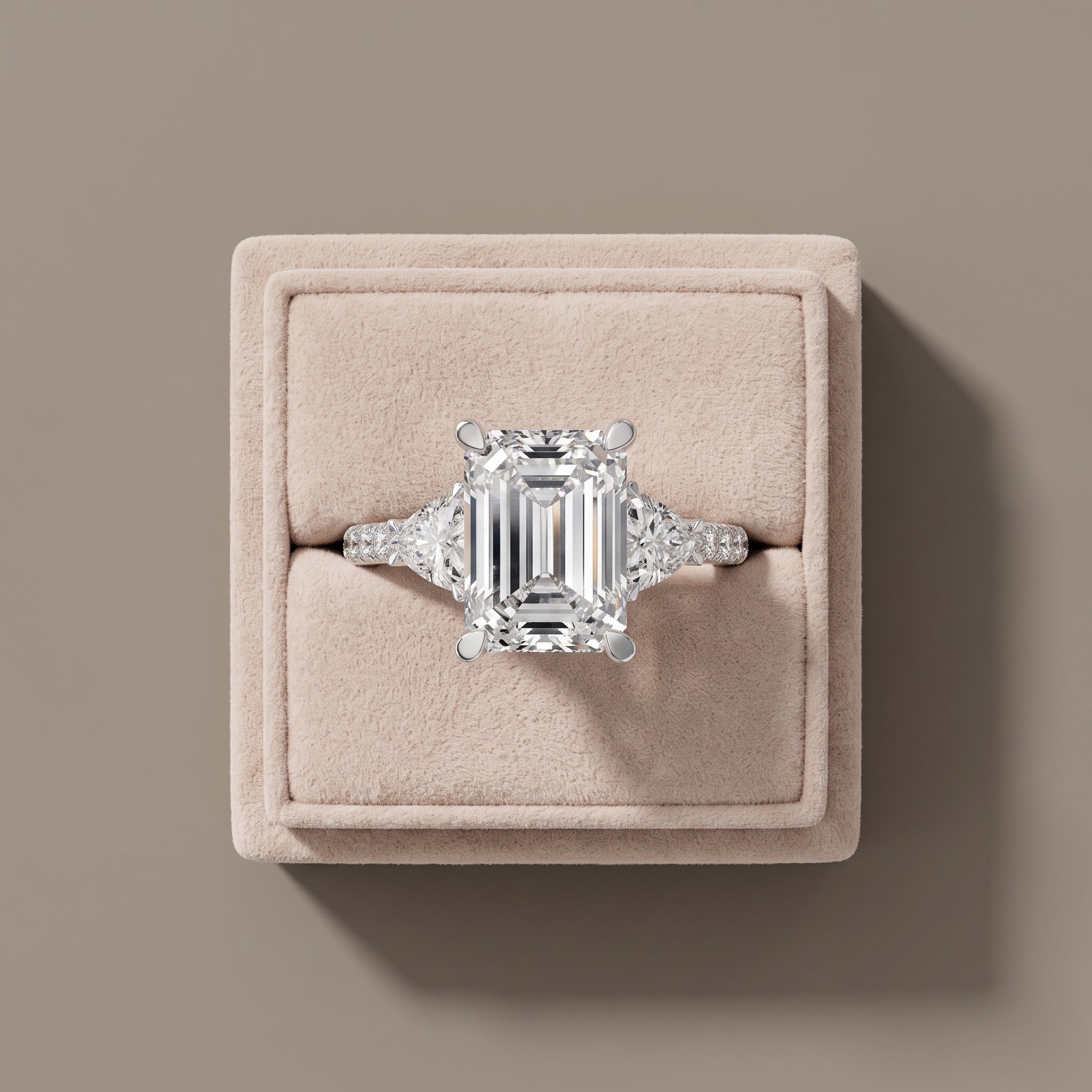 White Metal Emerald Cut Moissanite Three-Stone Engagement Ring