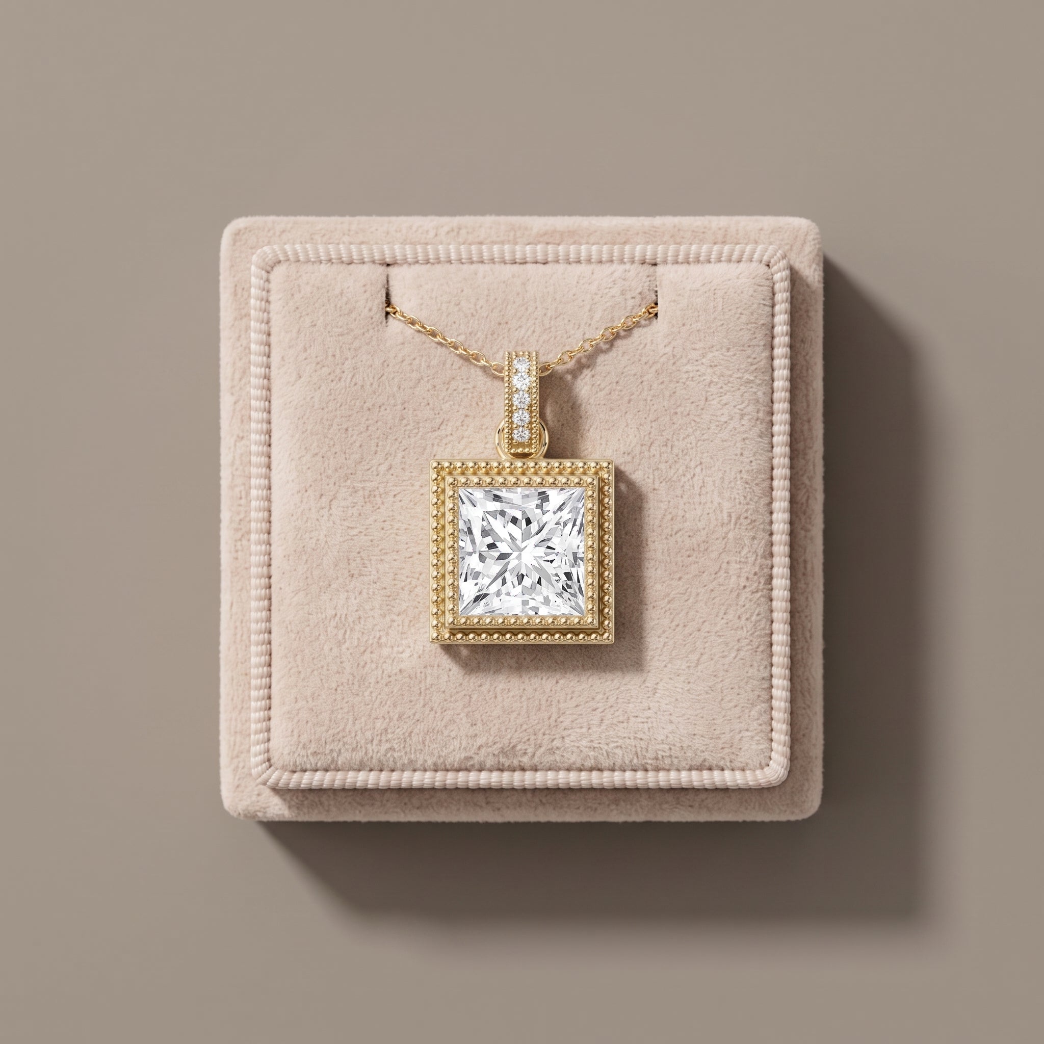 Yellow Gold Princess Cut Moissanite Square Pendant Necklace