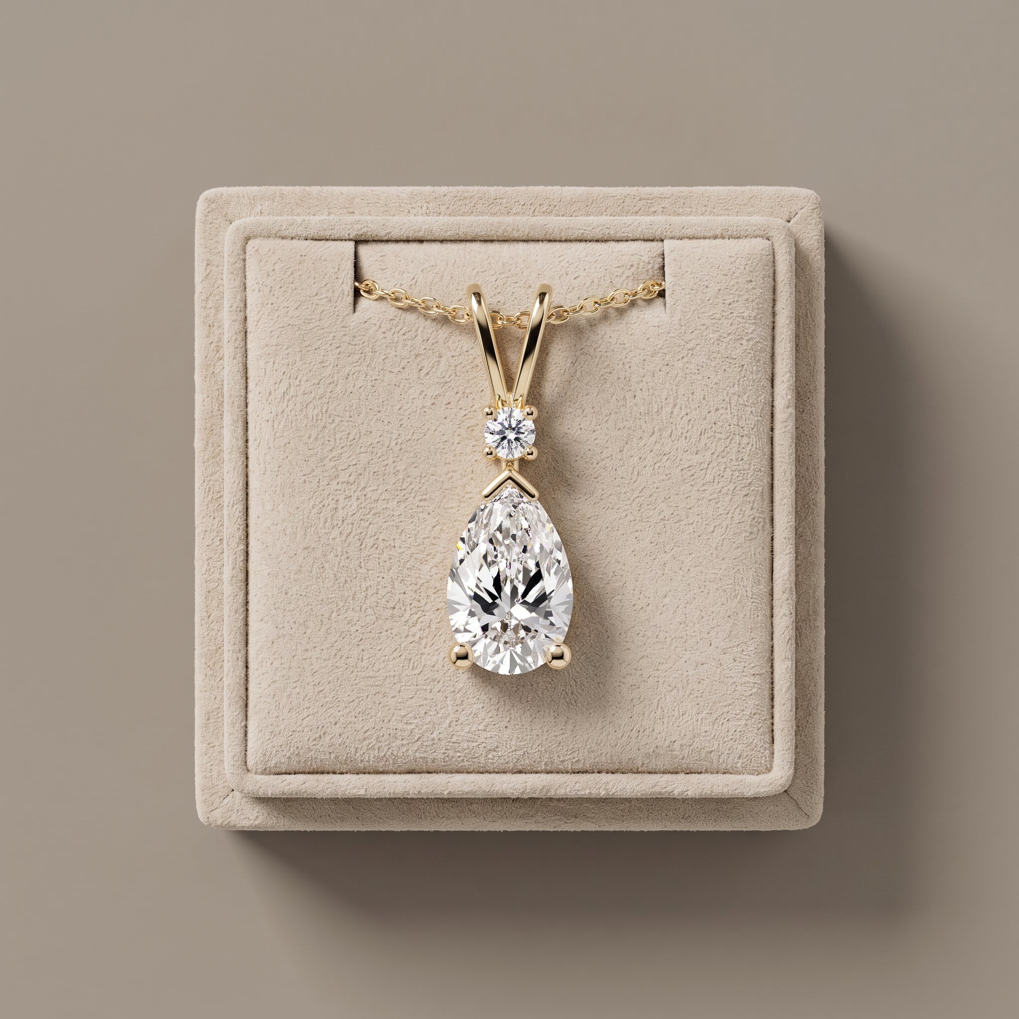Yellow Gold Pear Cut Moissanite Pendant Necklace