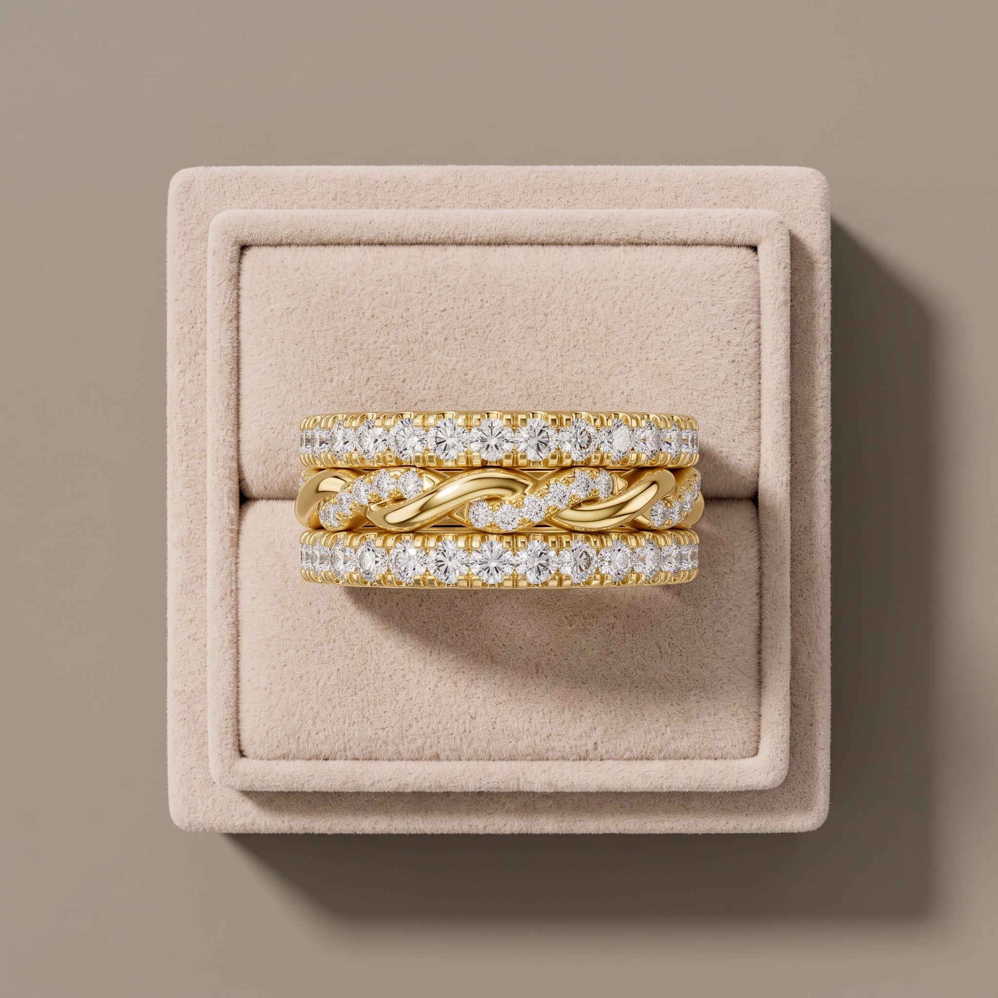 Yellow Gold Round Moissanite Twisted Stackable Band Ring