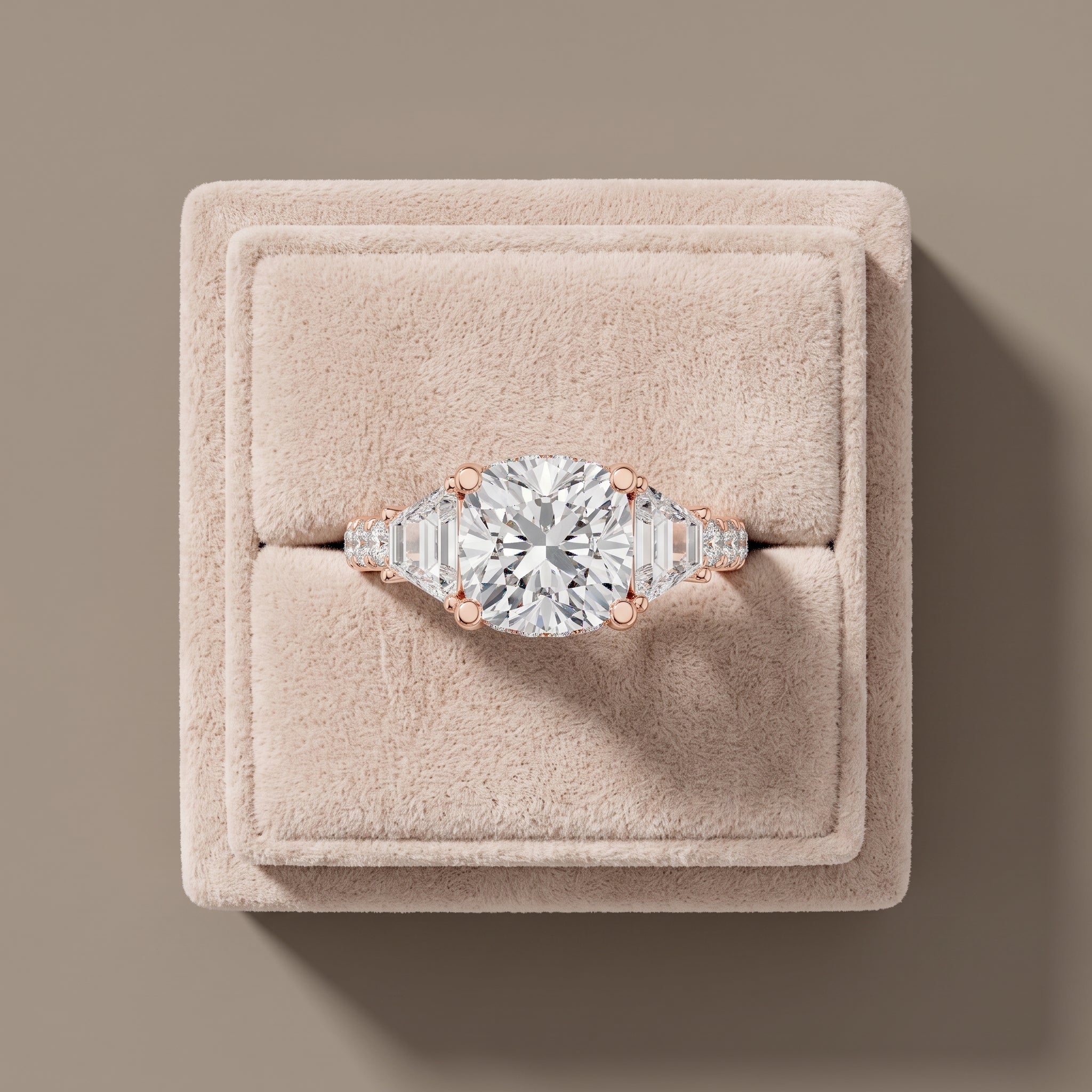 Rose Gold Round Moissanite Engagement Ring with Tapered Side Stones