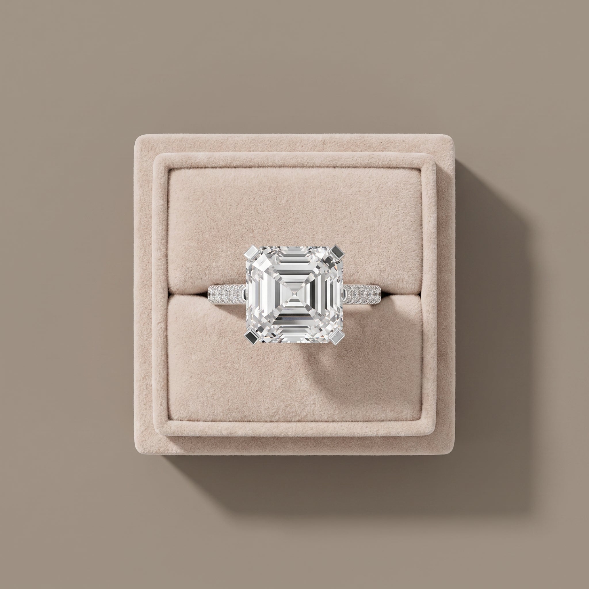 White Gold Asscher Cut Moissanite Engagement Ring