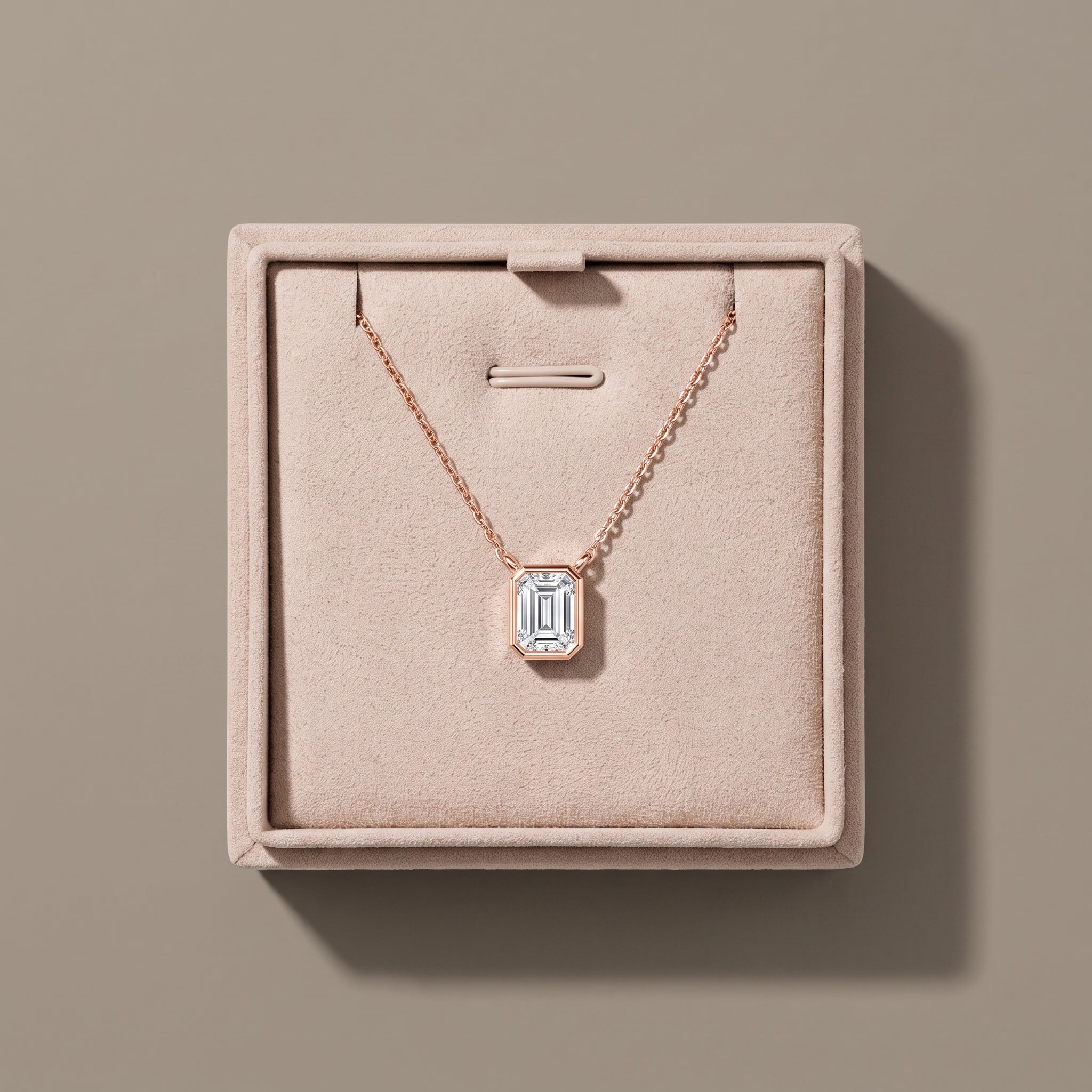 Rose Gold Emerald Cut Moissanite Pendant Necklace