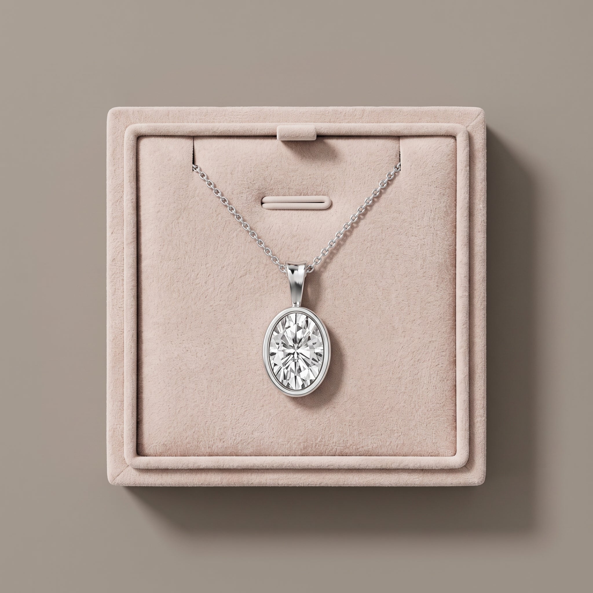 White Metal Oval Cut Moissanite Pendant Necklace