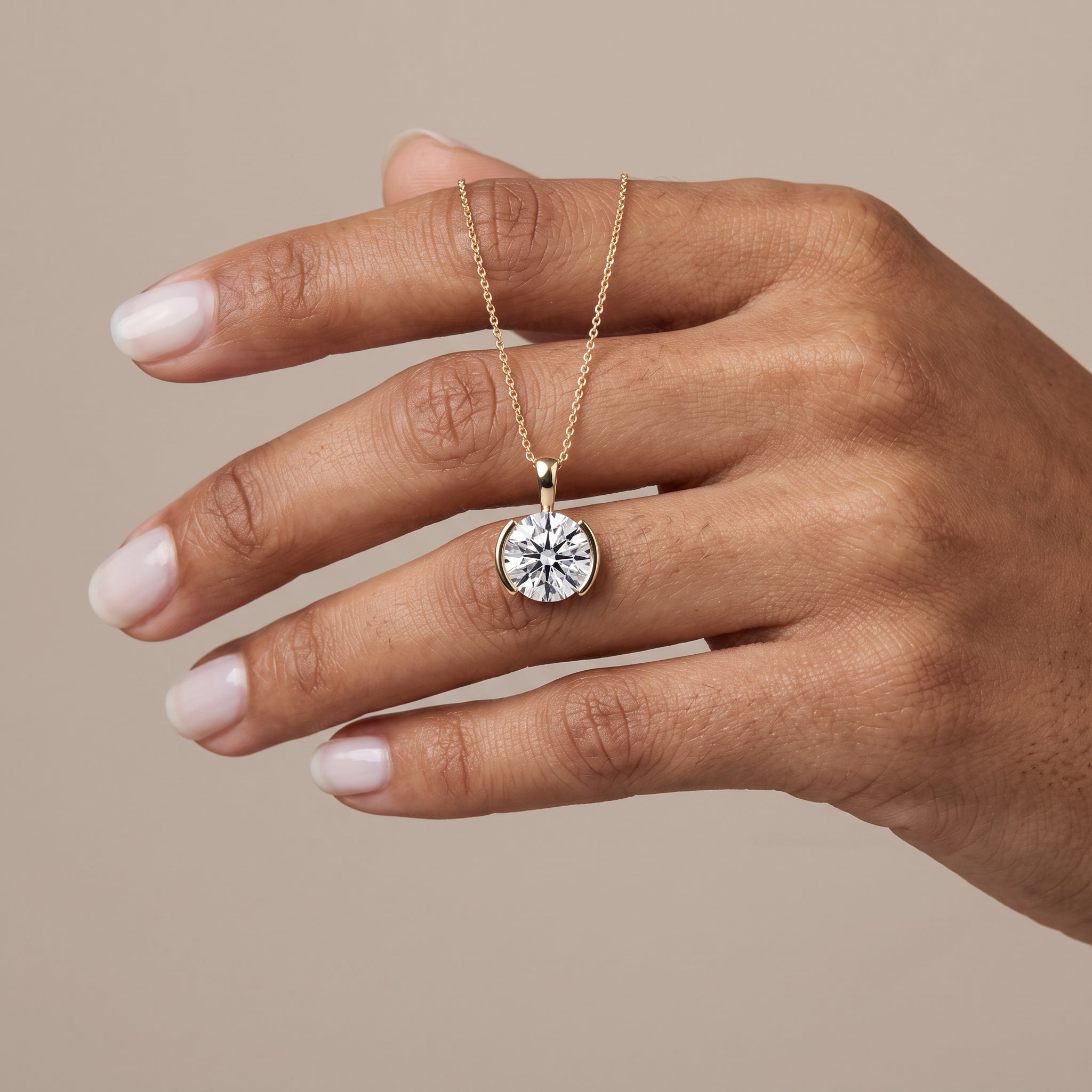 Yellow Gold Round Moissanite Solitaire Pendant Necklace