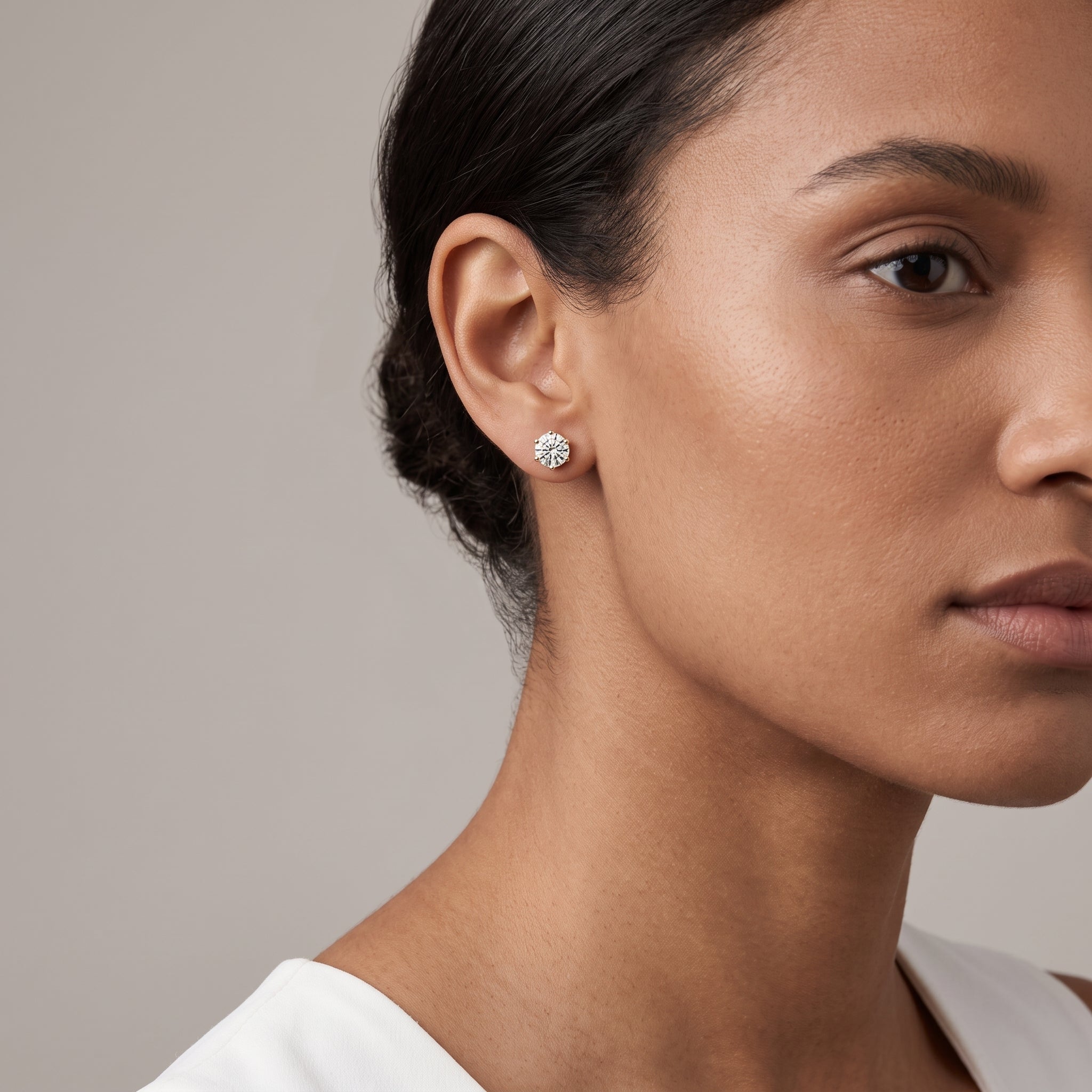 Yellow Gold Round Moissanite Stud Earrings