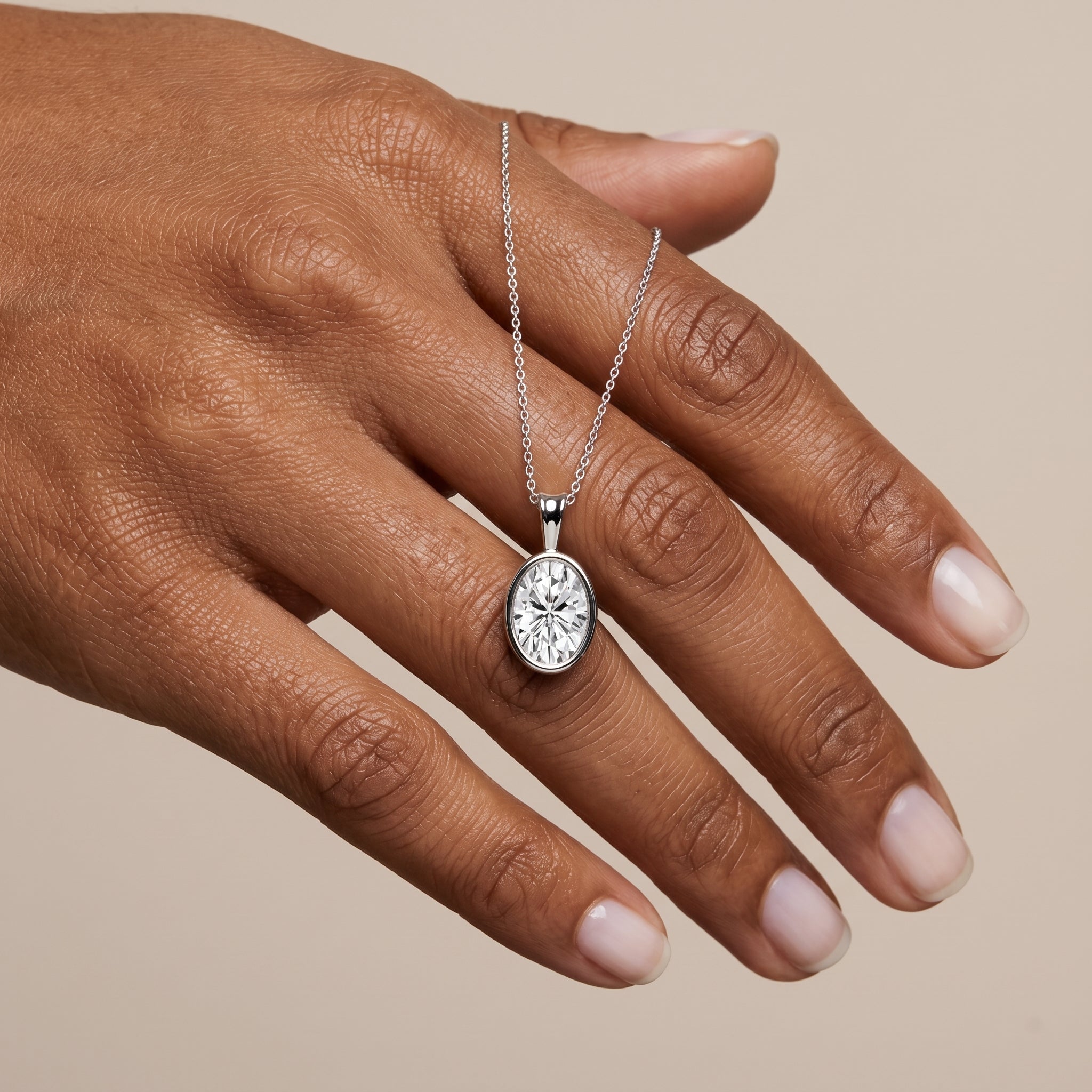 White Metal Oval Cut Moissanite Pendant Necklace