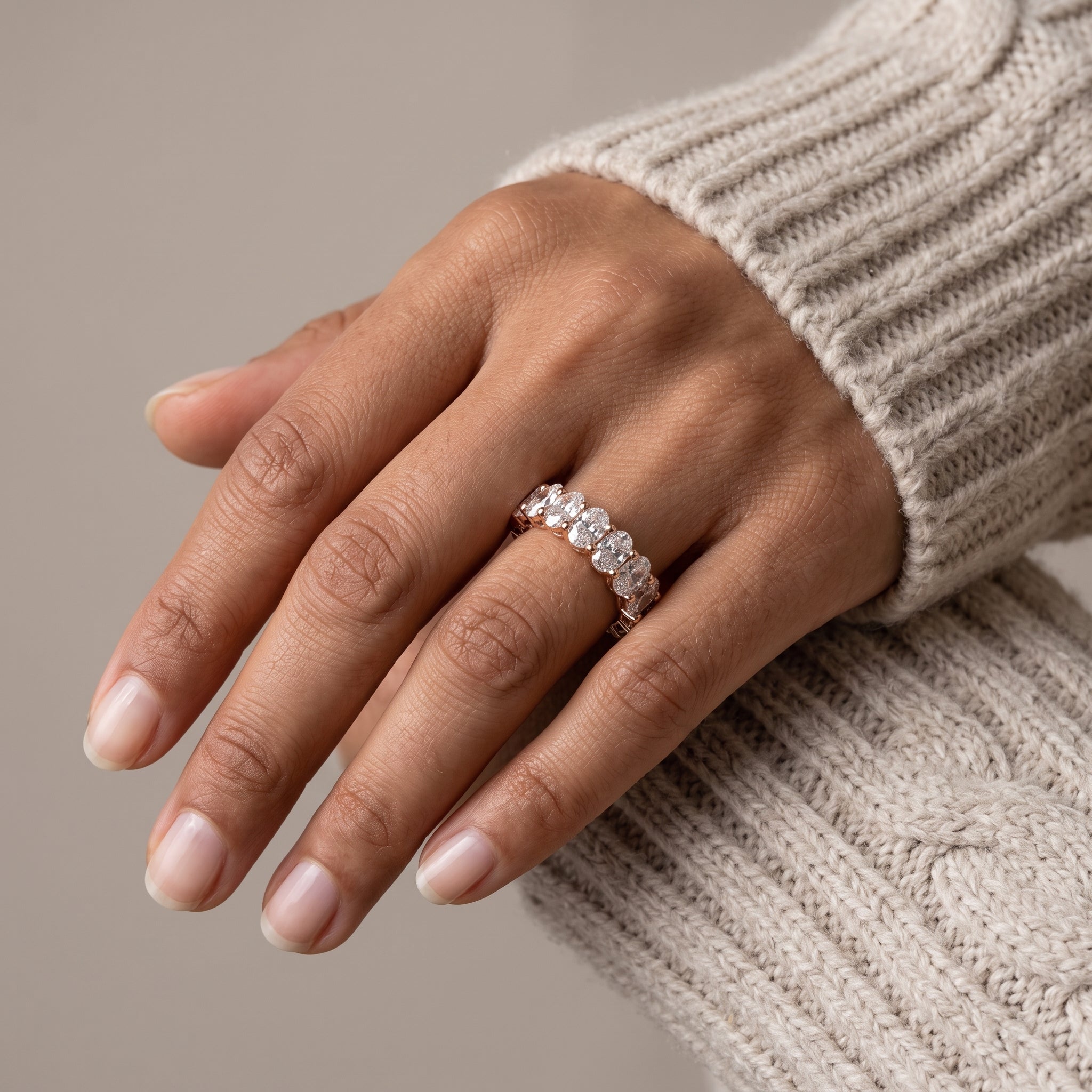 Rose Gold Oval Moissanite Eternity Band Ring